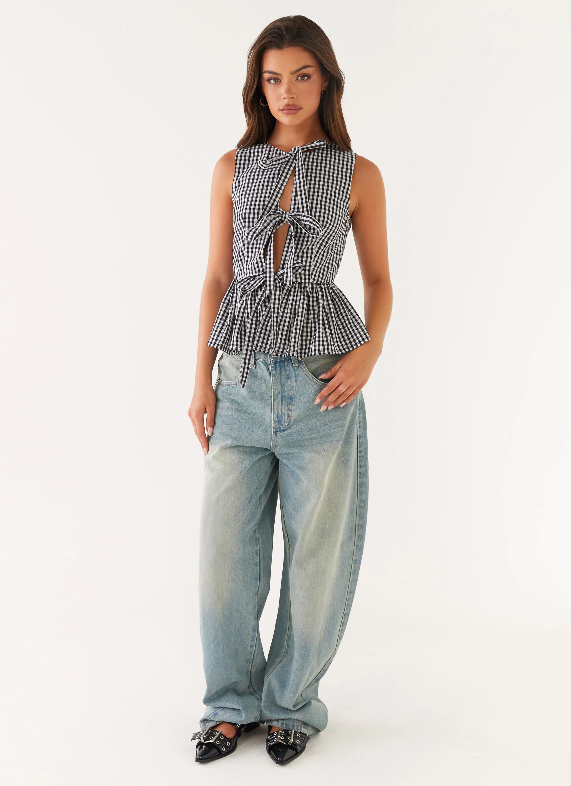 Cyrene Tie Top - Black Gingham