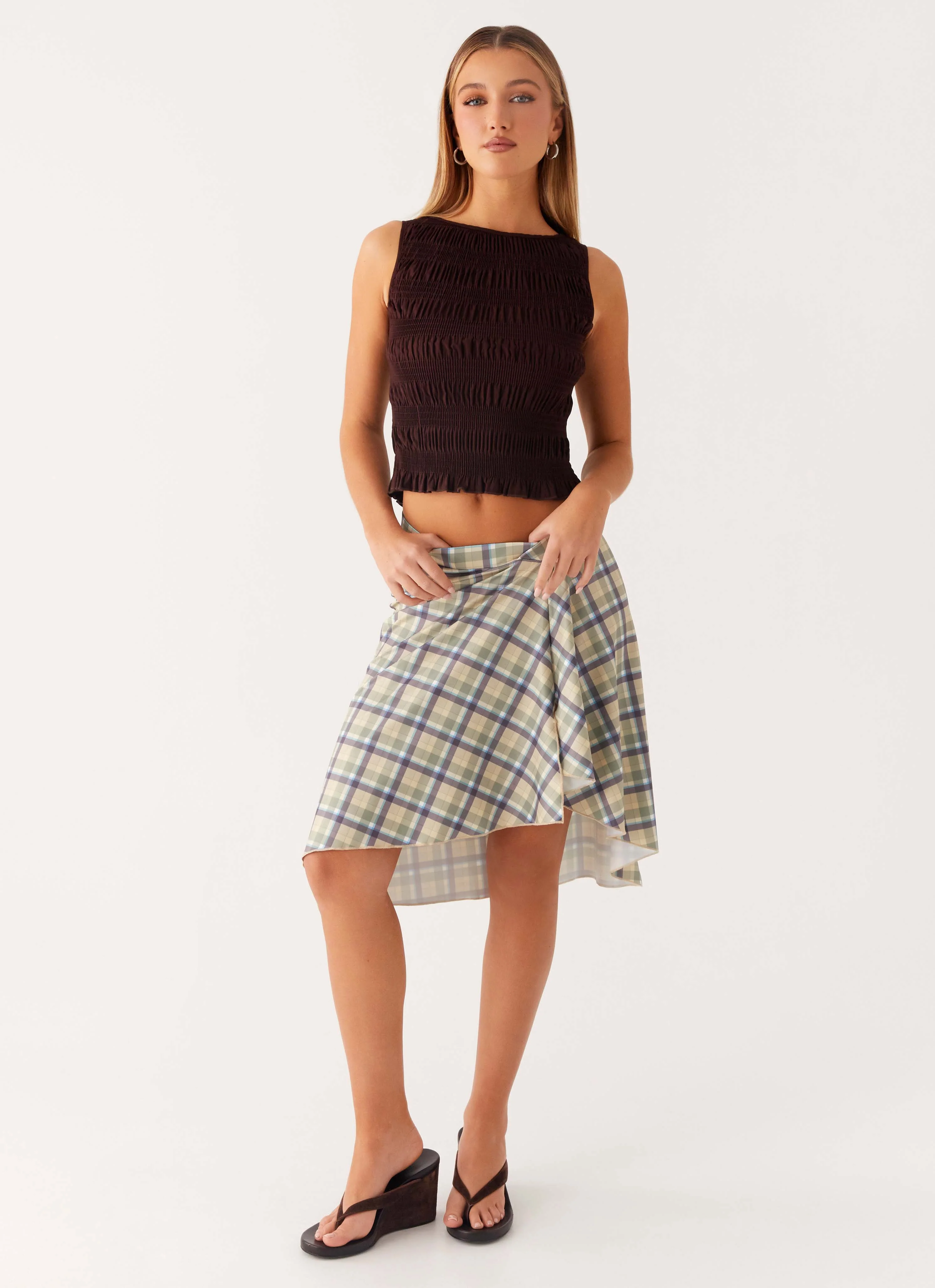 Shes A Lady Midi Skirt - Cedar Check