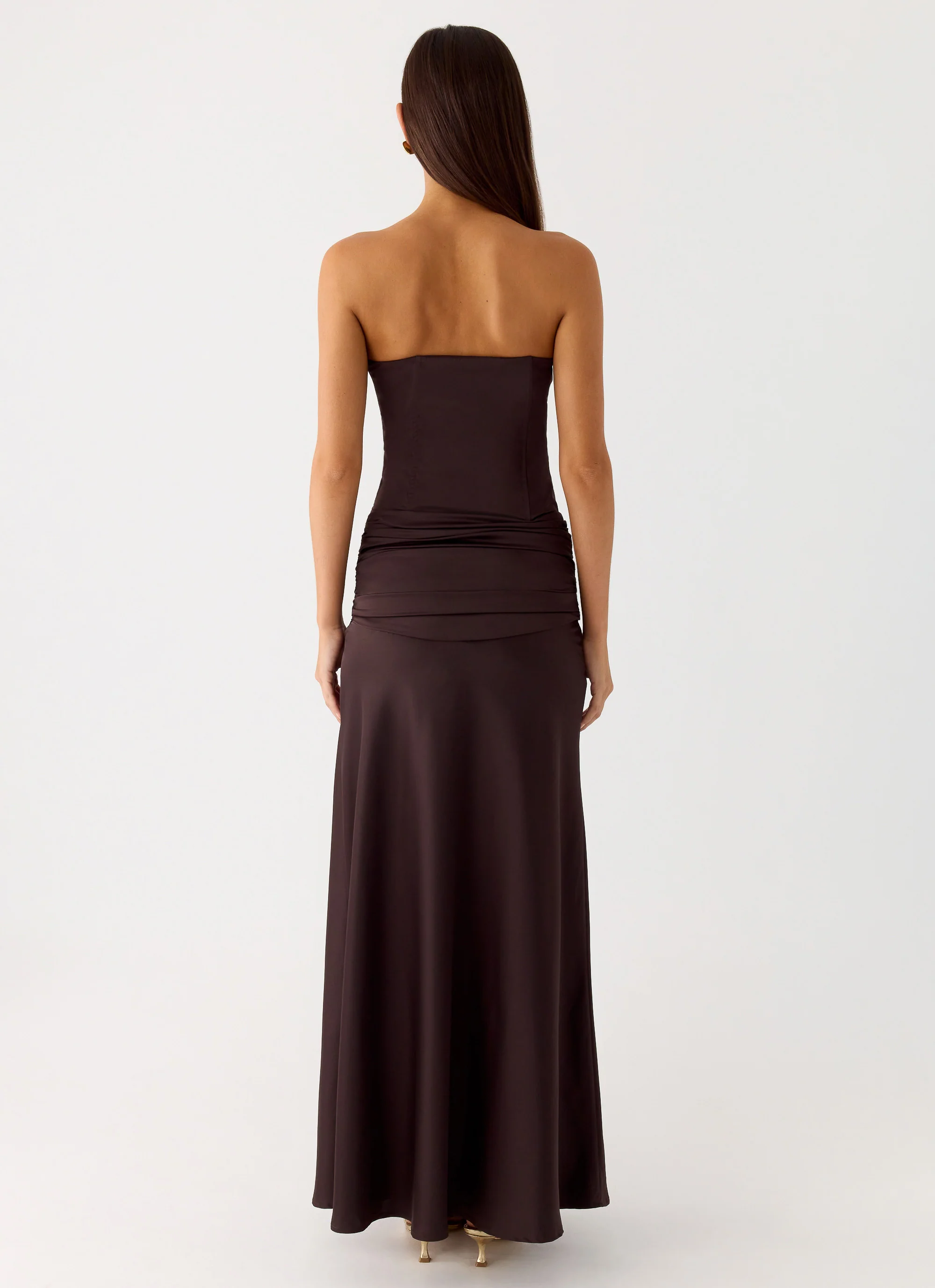 Darana Corset Satin Maxi Dress - Chocolate