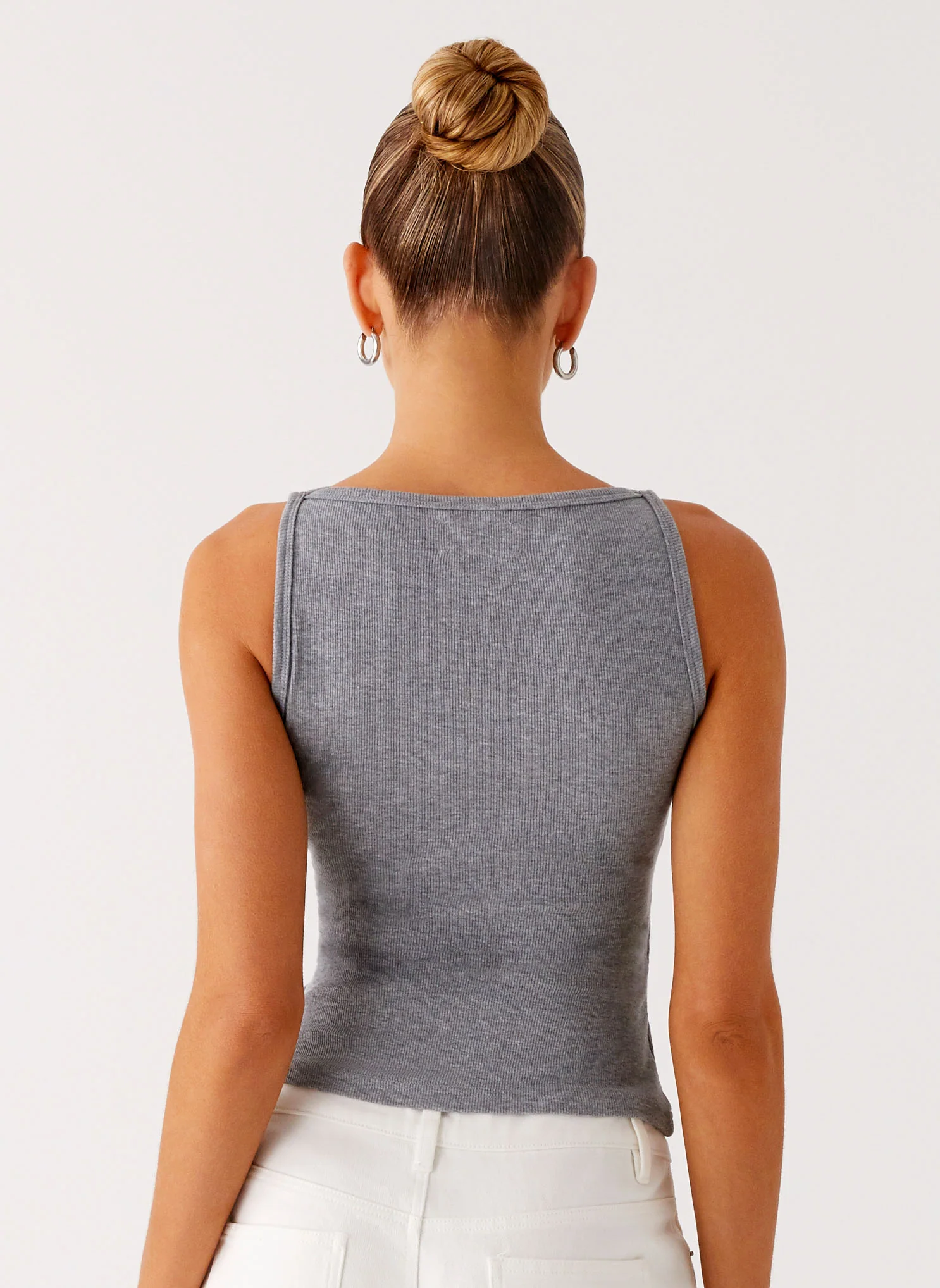 Drop Top Ribbed Eyelet Tank Top - Marle Grey