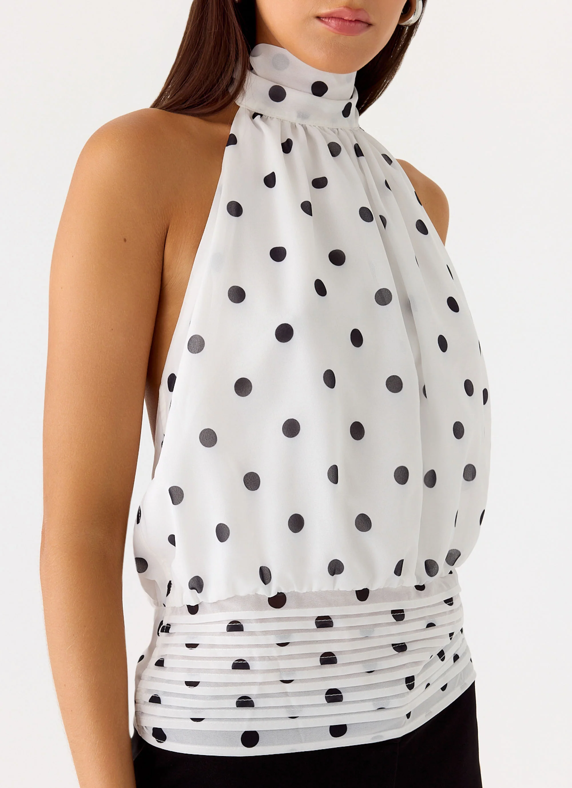 Willow Chiffon Top - White Polkadot