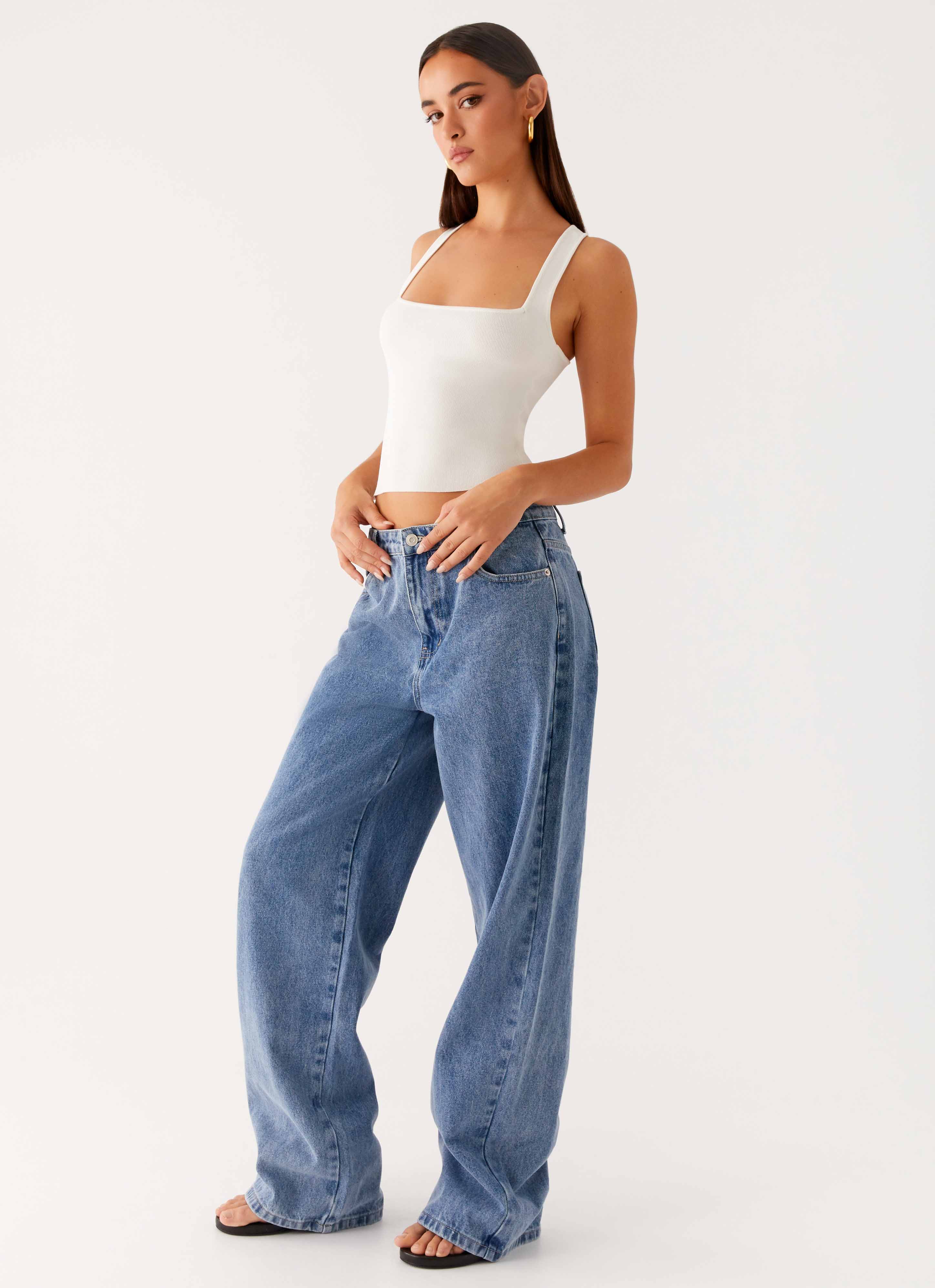 Keanna Low Rise Denim Jeans - Blue Denim