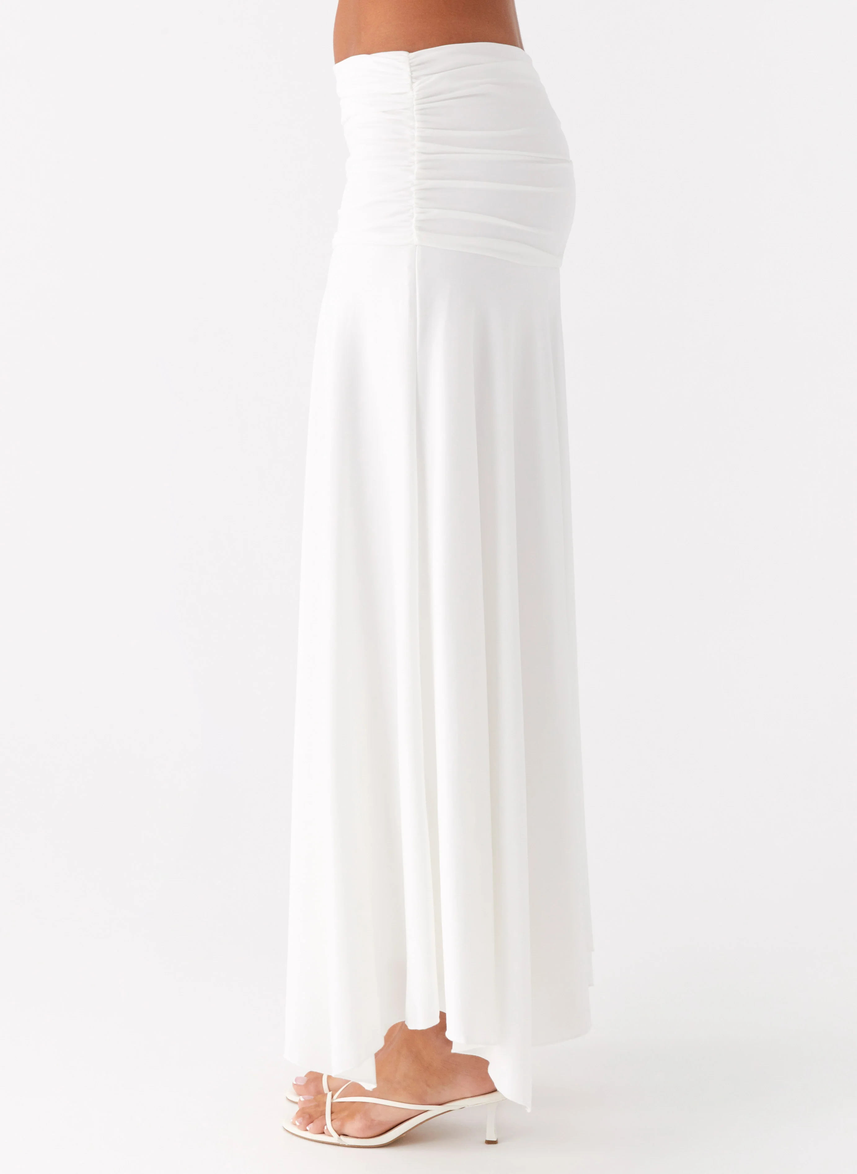 Liana Ruched Maxi Skirt - White