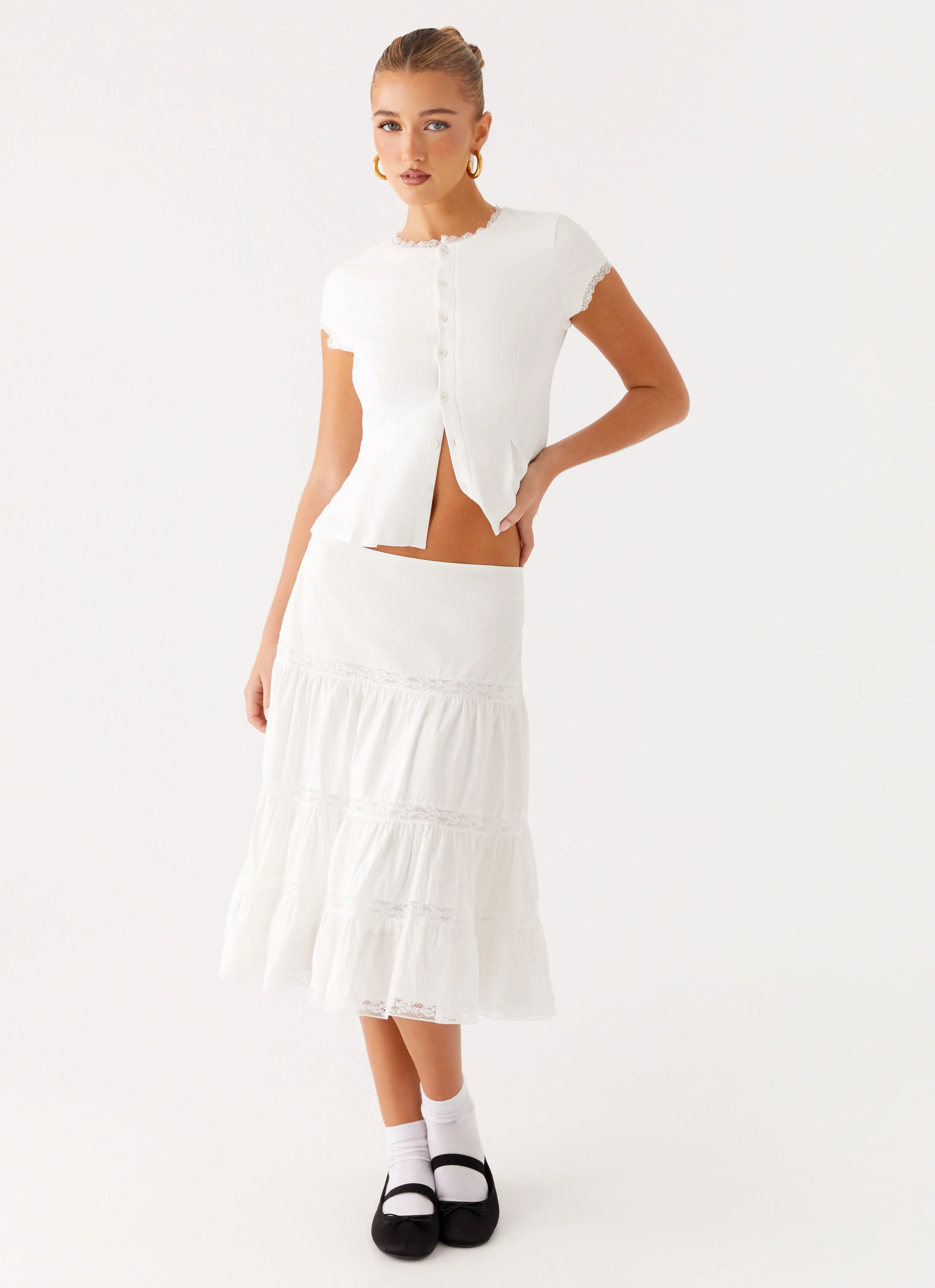 Good Vibes Midi Skirt - White