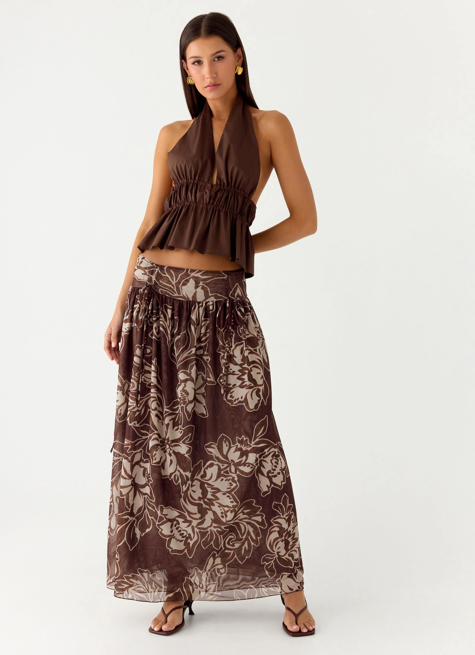 Hot Like Me Maxi Skirt - Espresso Meadow