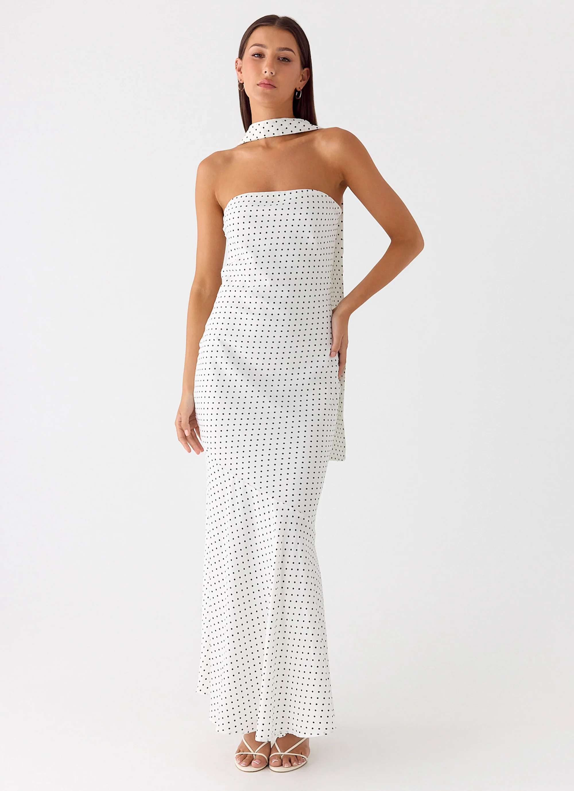 Under The Pagoda Maxi Dress - White Polkadot
