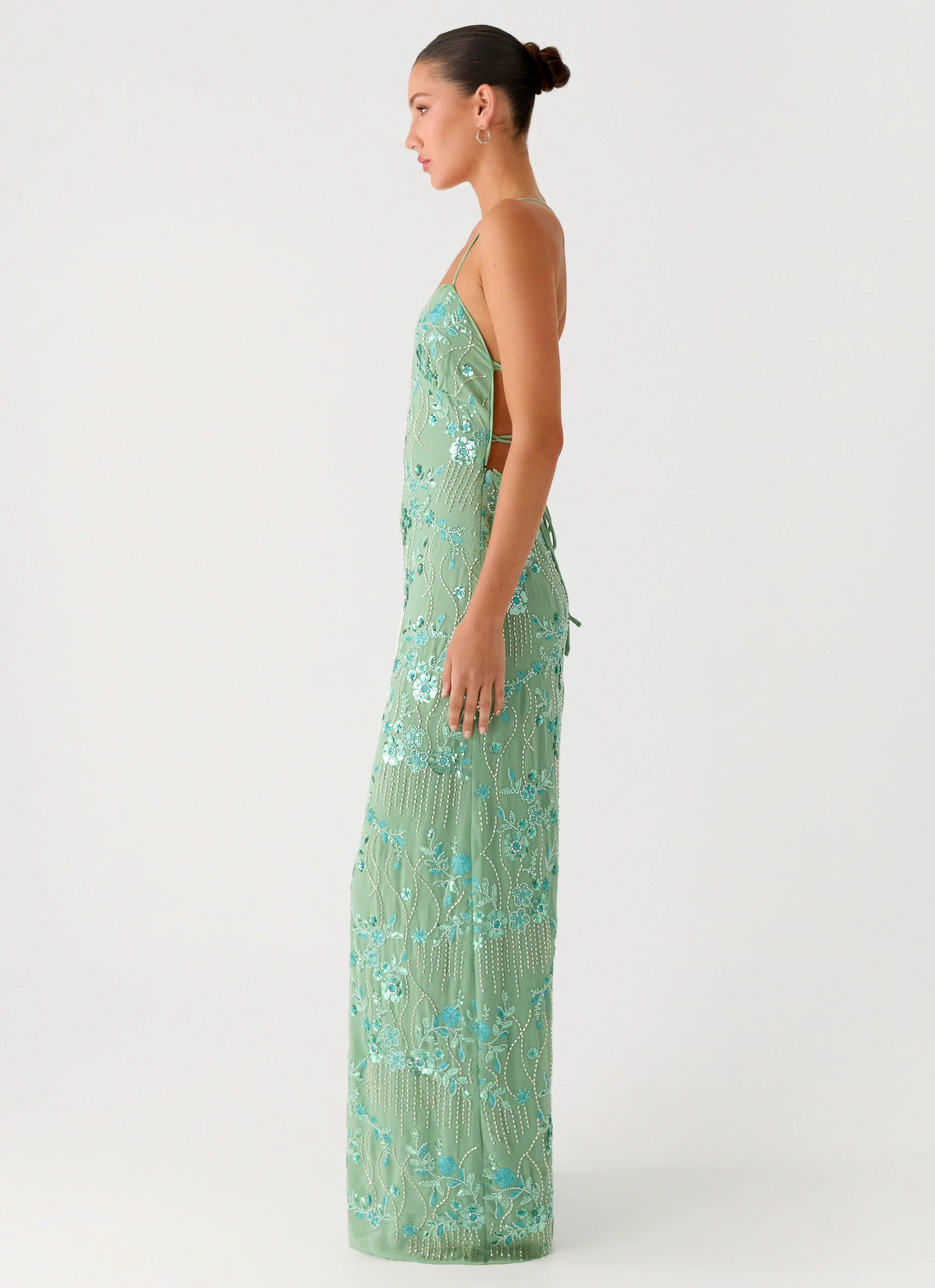 Vietta Sequin Cami Maxi Dress - Mint