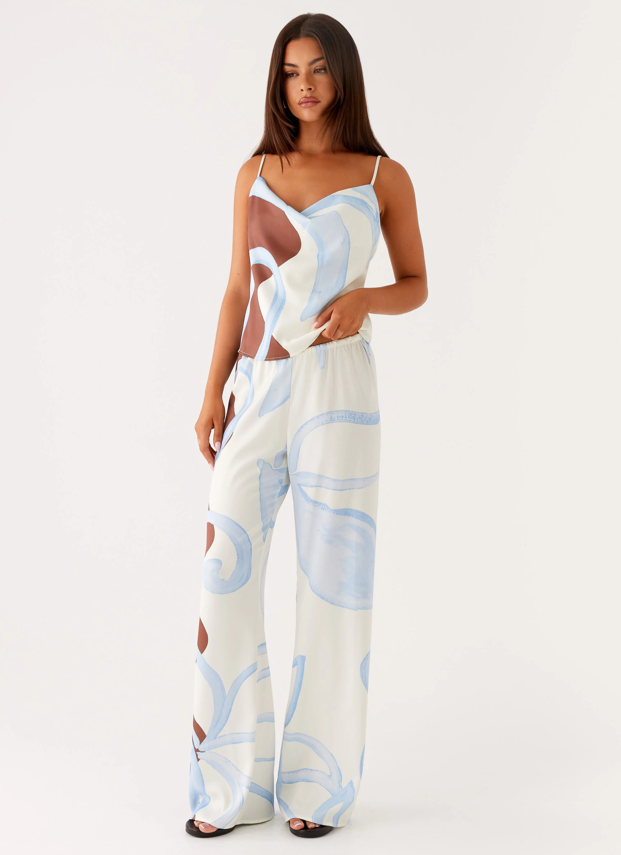 Kaia Cowl Neck Top - Bloom Wave Print