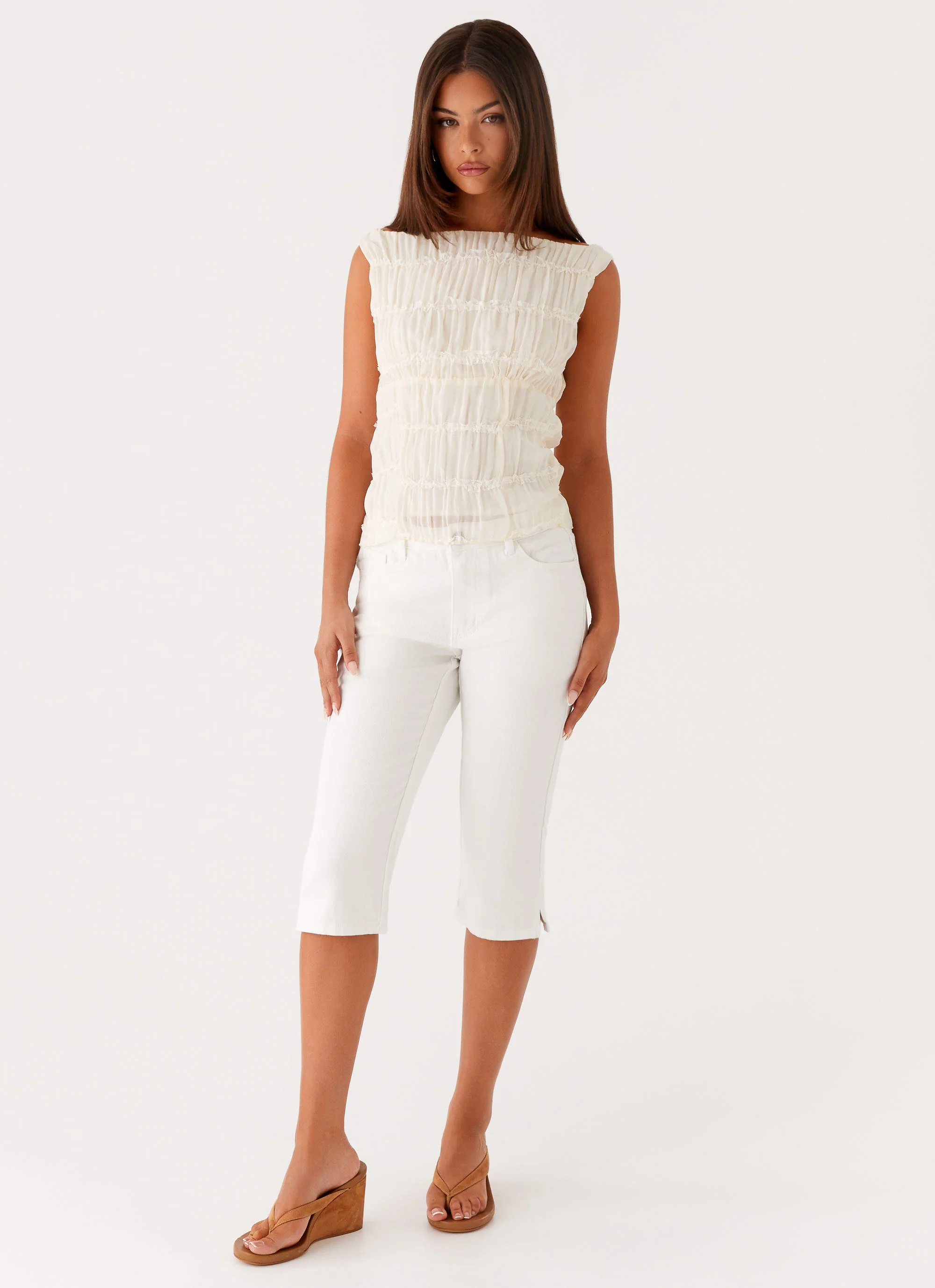 Rocco Denim Capri Pants - Off White
