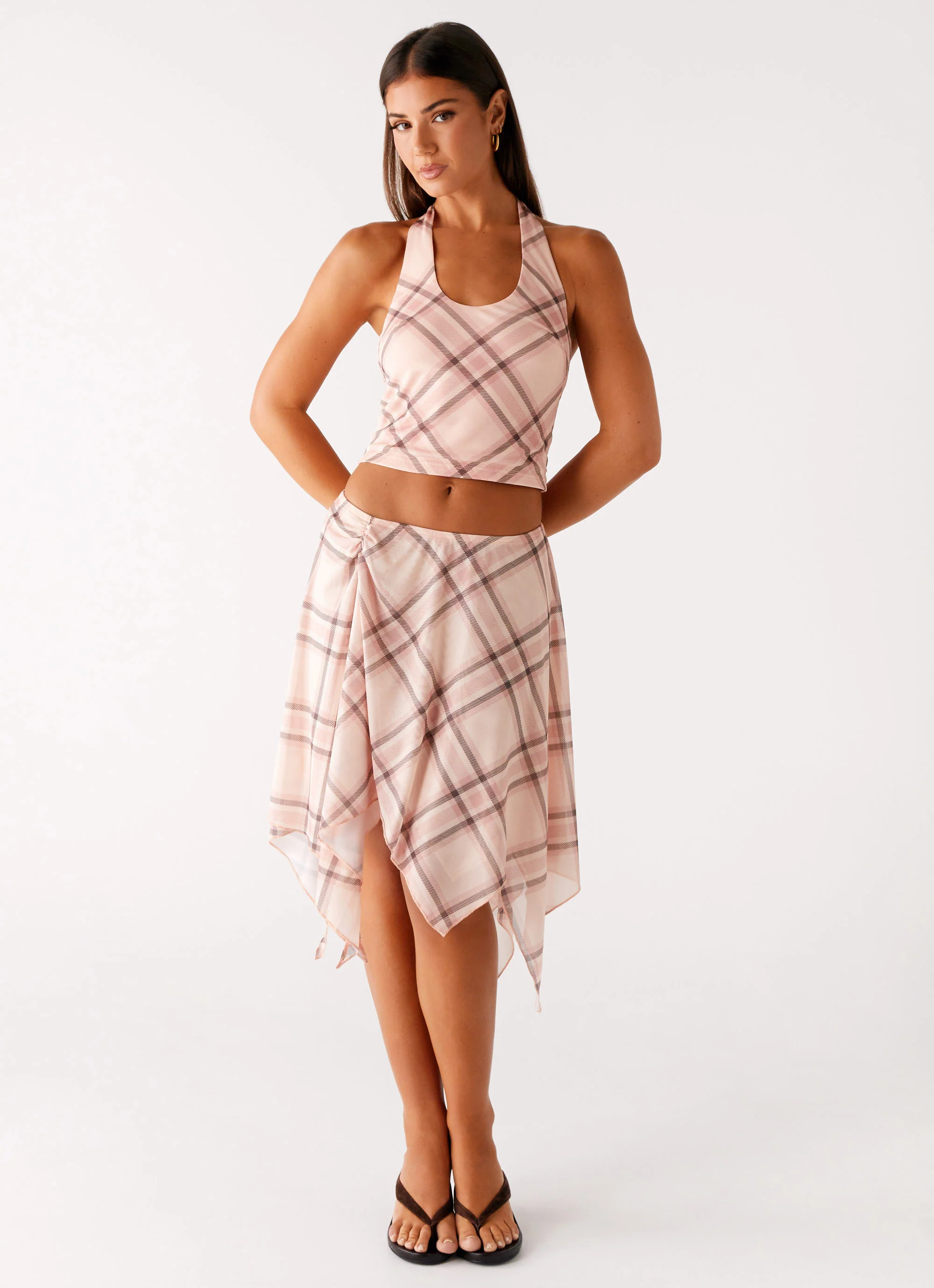 Fit Check Midi Skirt - Pink Check