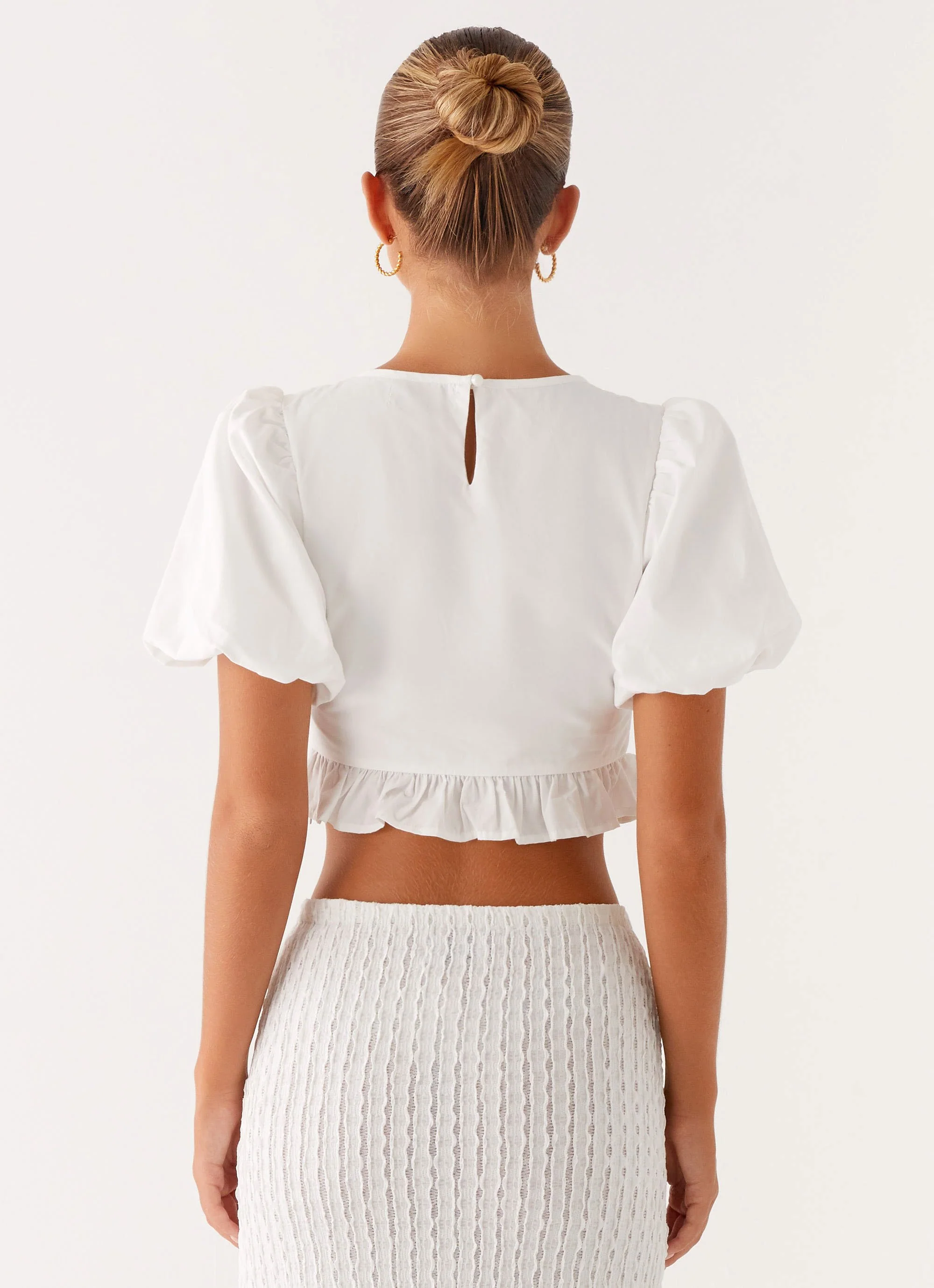Megan Balloon Sleeve Top - White