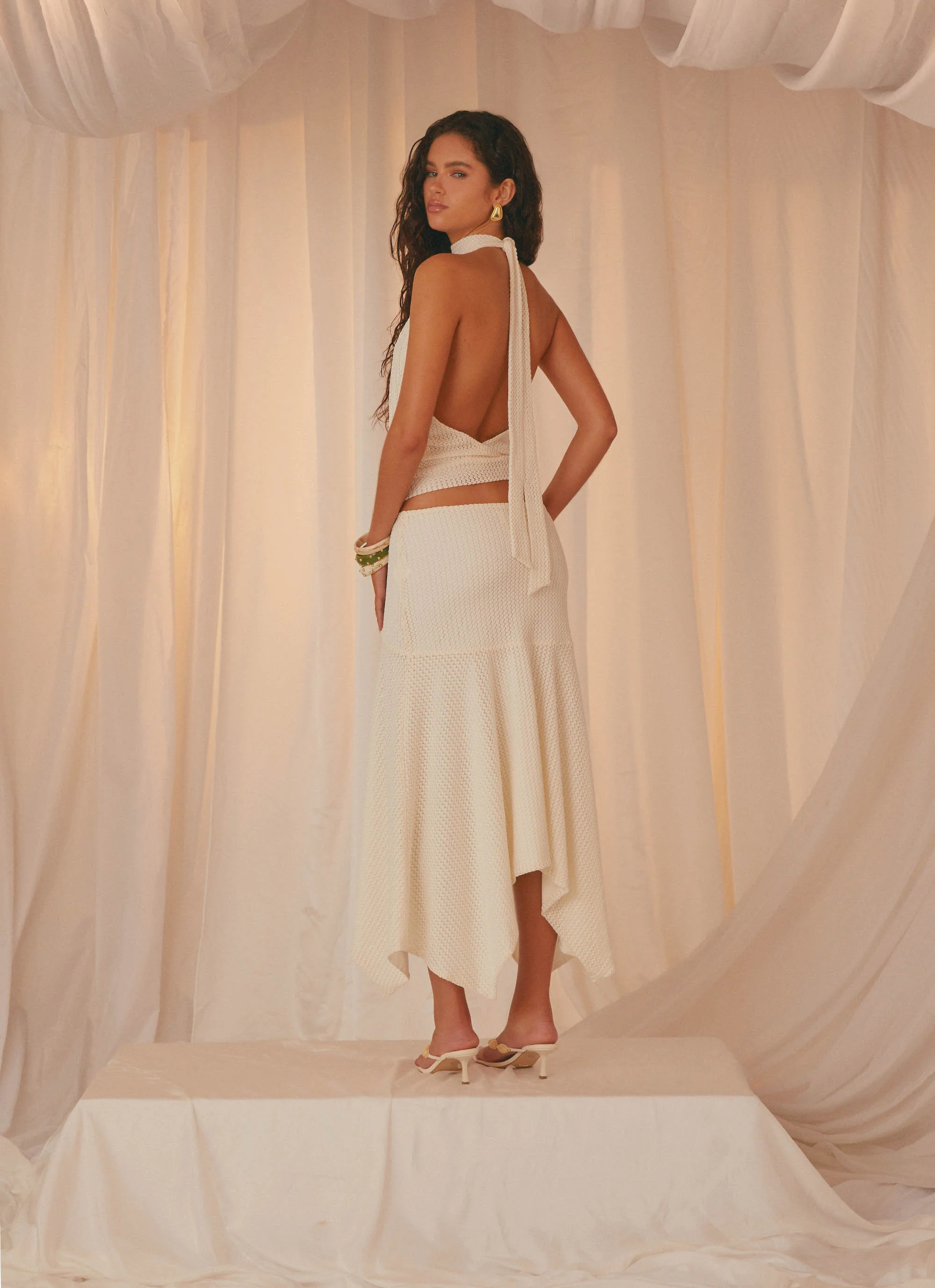 Evaden Low Rise Midi Skirt - Ivory