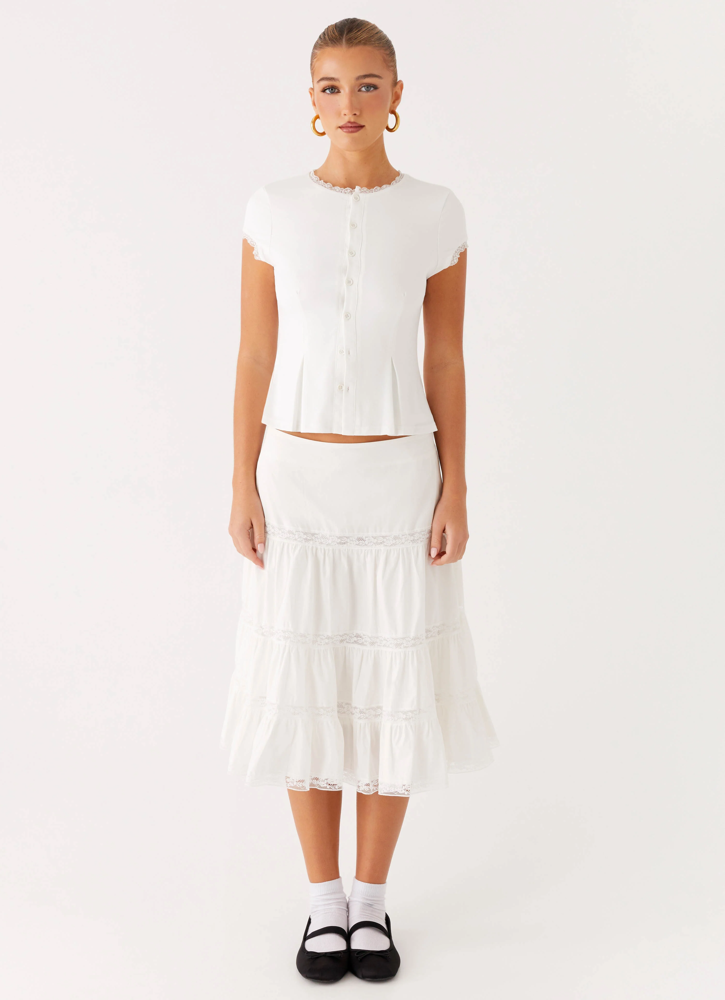 Good Vibes Midi Skirt - White
