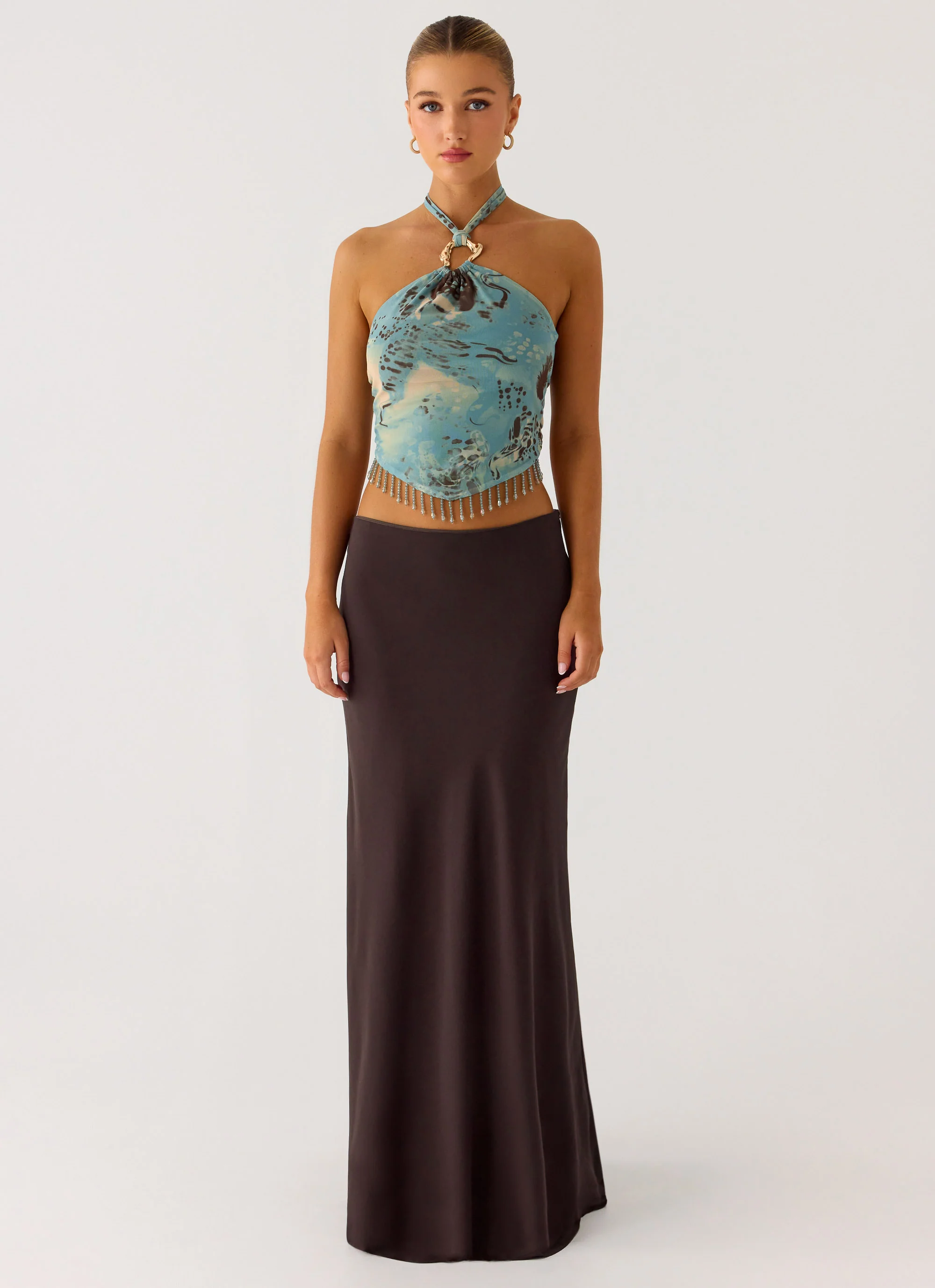 Star Girl Chiffon Maxi Skirt - Cool Chocolate