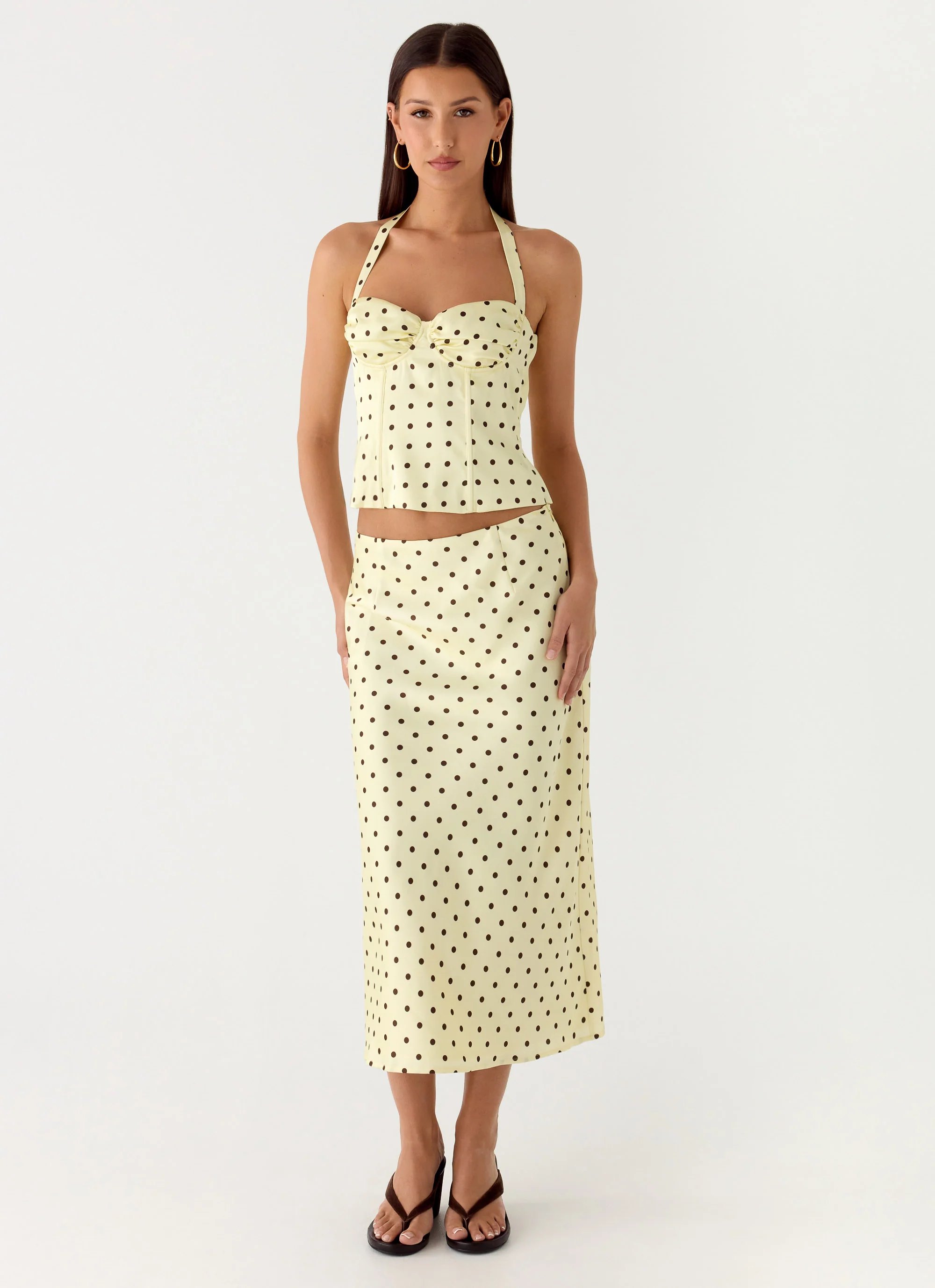 Breanne Midi Skirt - Yellow Polka Dot