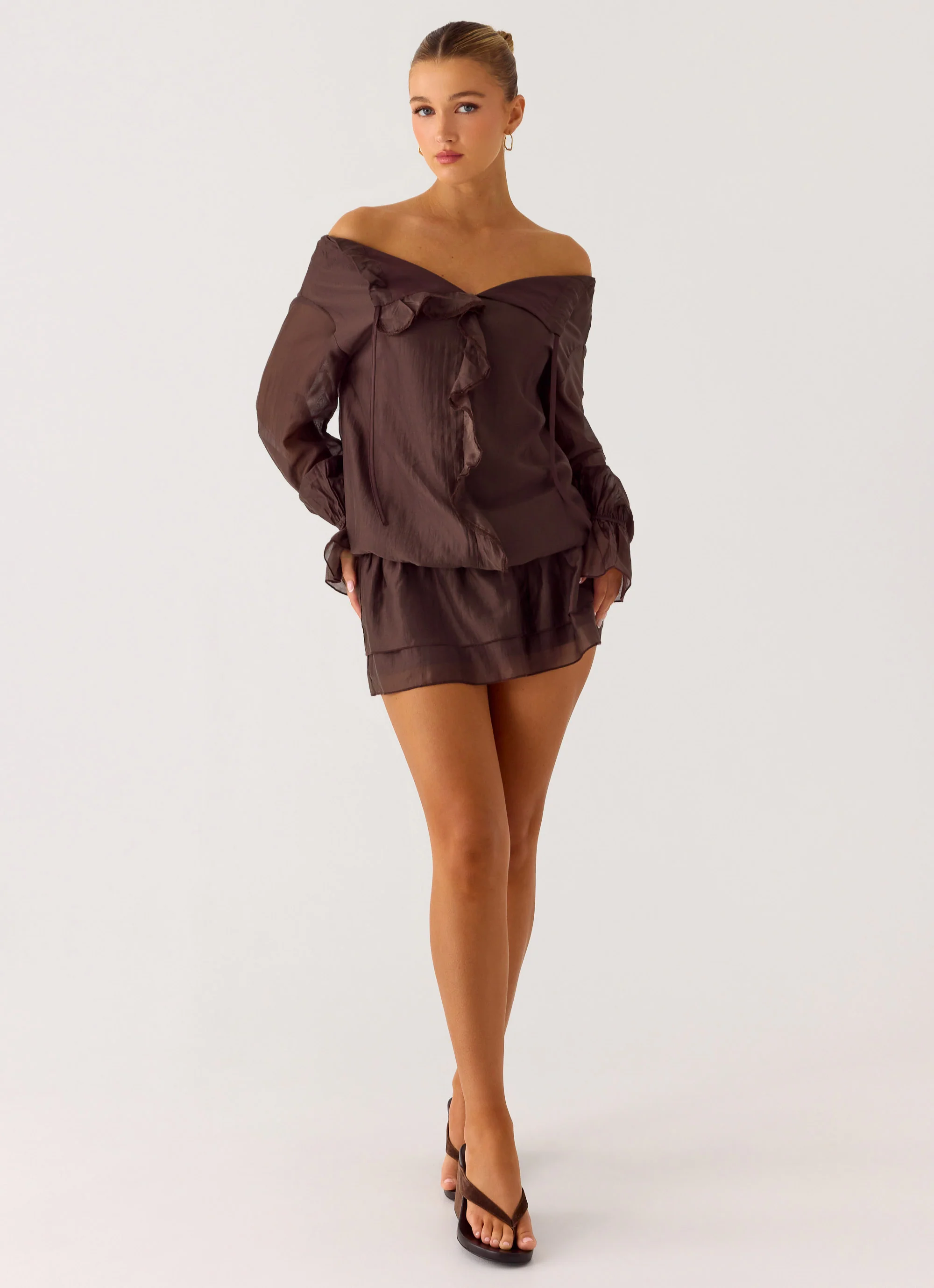 Elris Drop Waist Mini Dress - Cool Chocolate