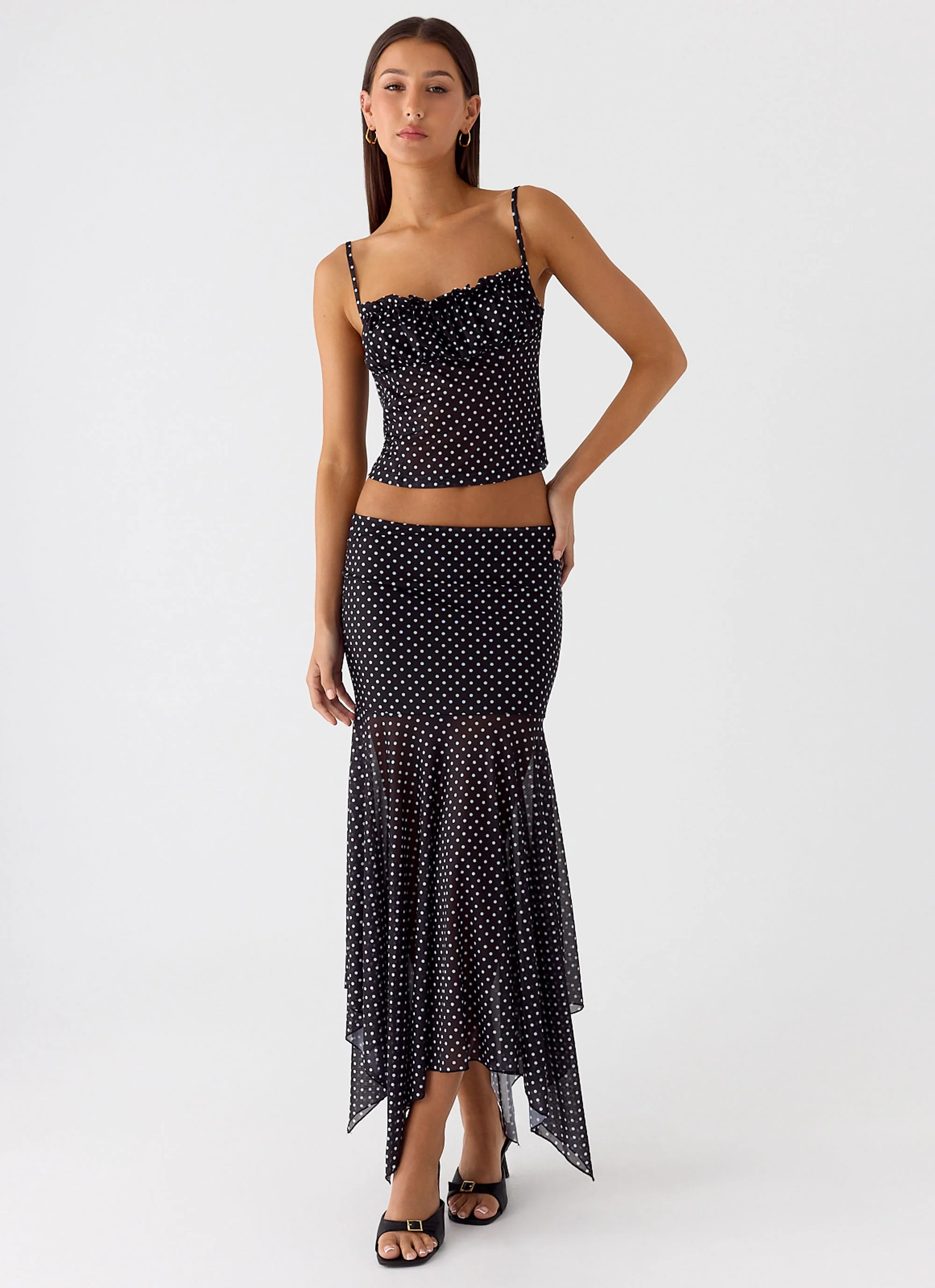 Buffy Maxi Skirt - Black Polkadot