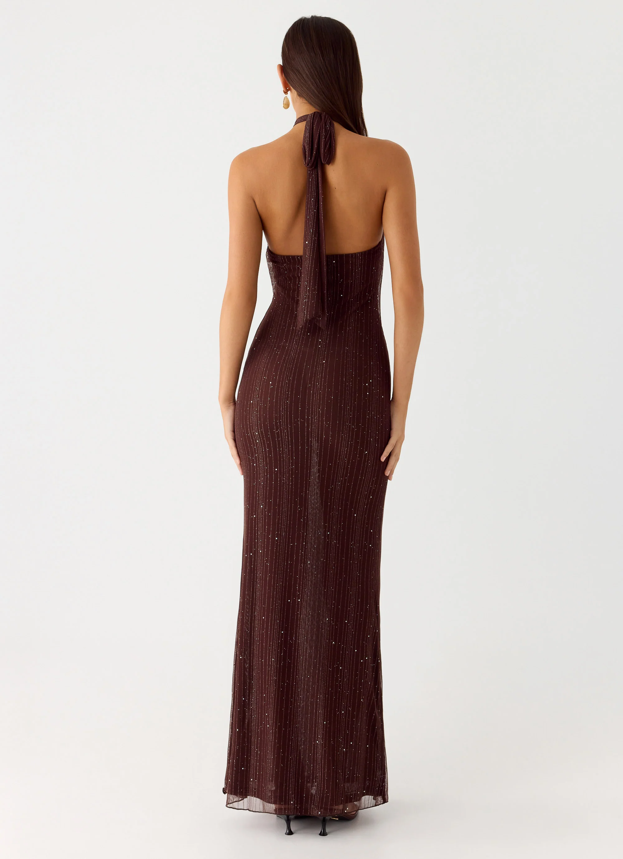 Haylan Sparkle Mesh Maxi Dress - Chocolate