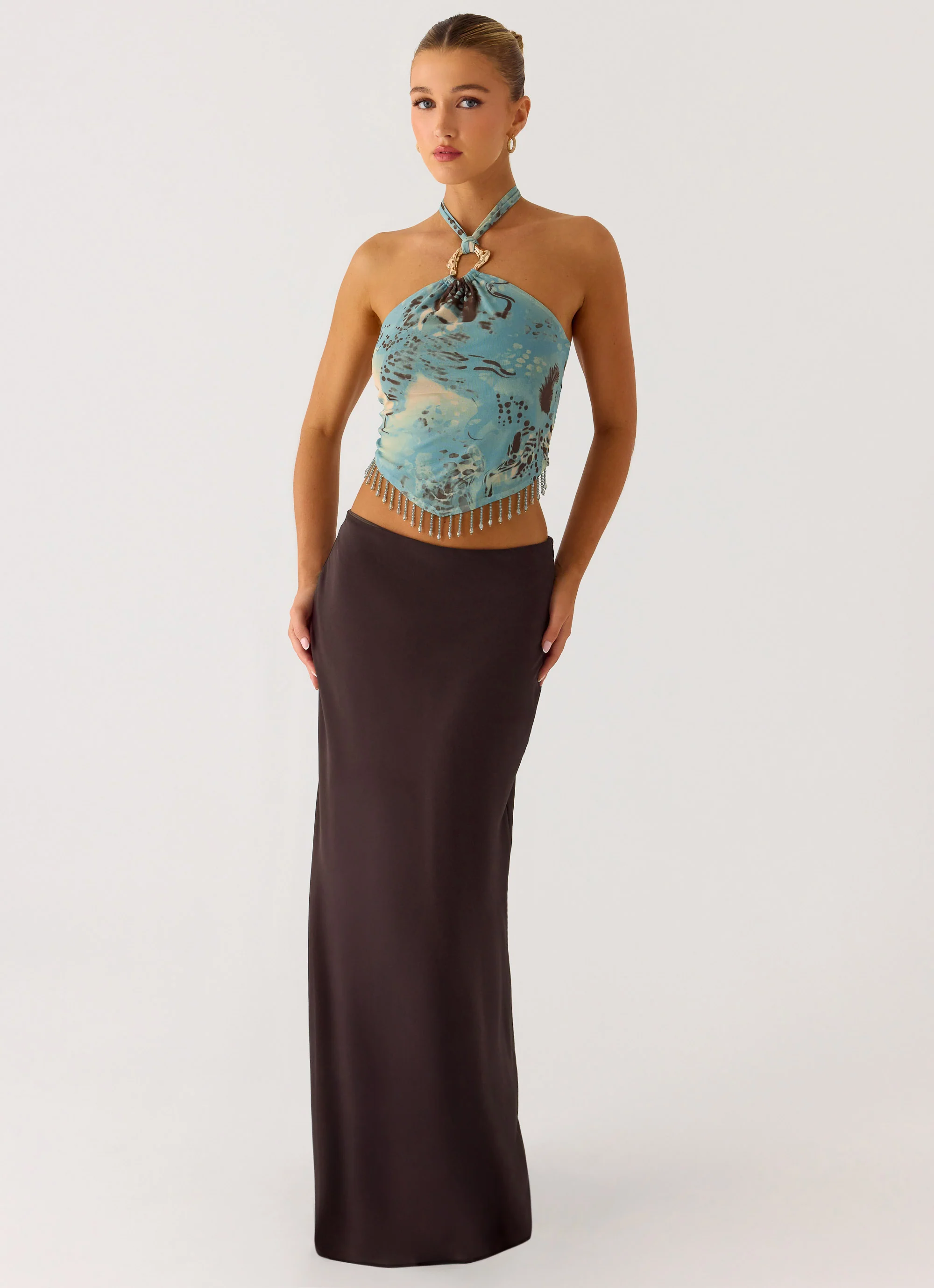 Star Girl Chiffon Maxi Skirt - Cool Chocolate