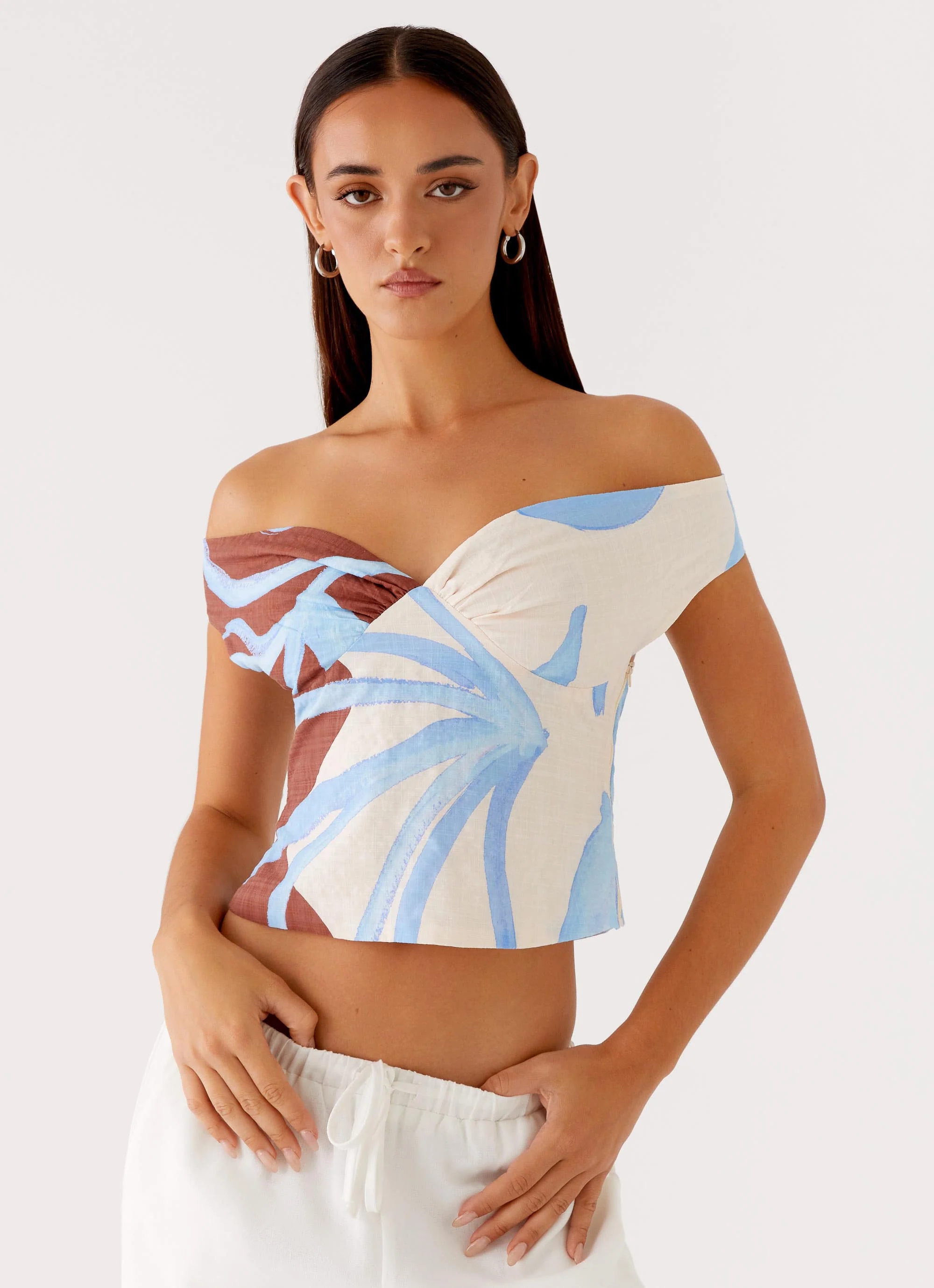Ozella Off Shoulder Top - Bloom Wave Print