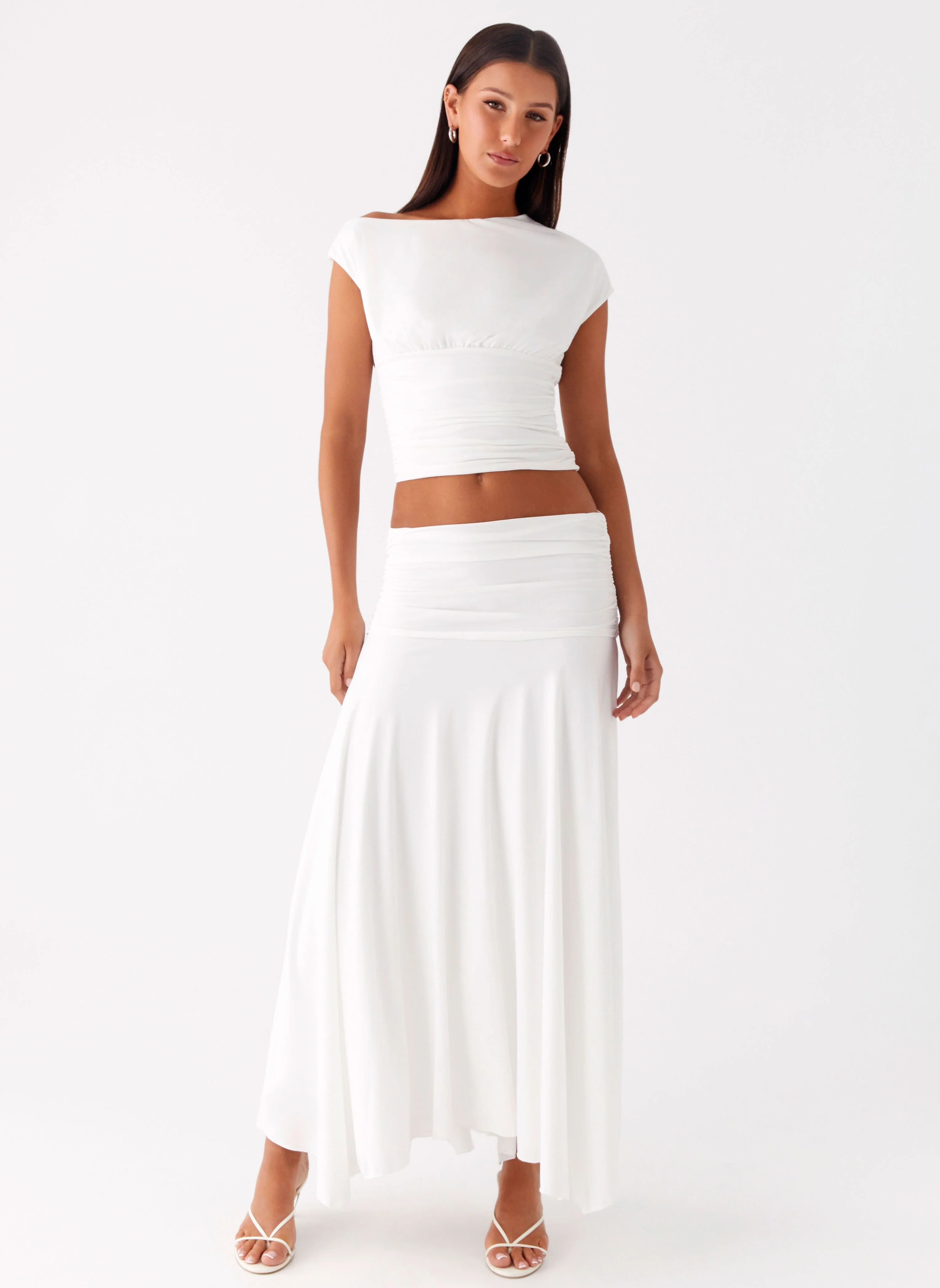 Liana Ruched Maxi Skirt - White