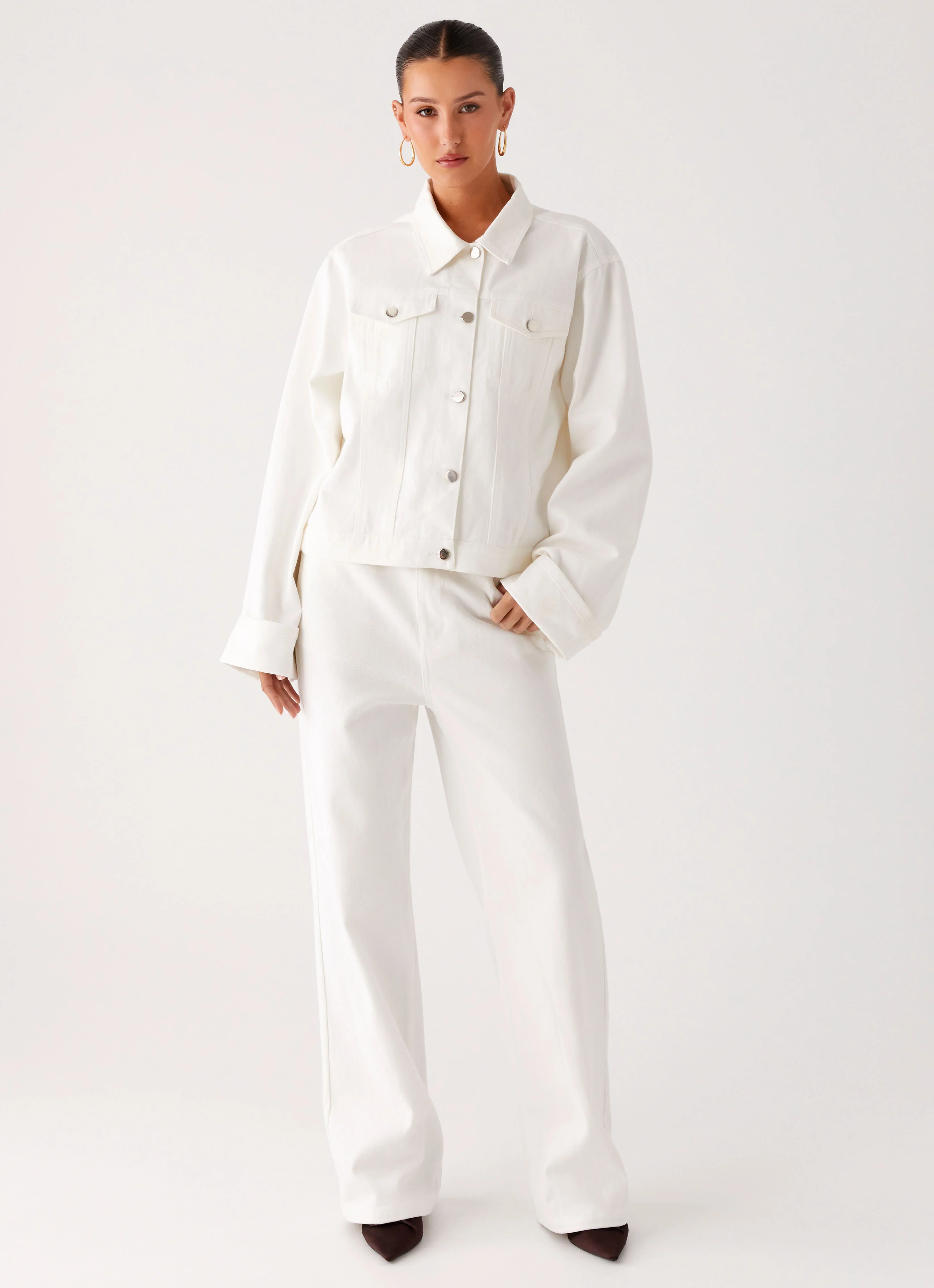 Back Again Oversized Denim Jacket - White