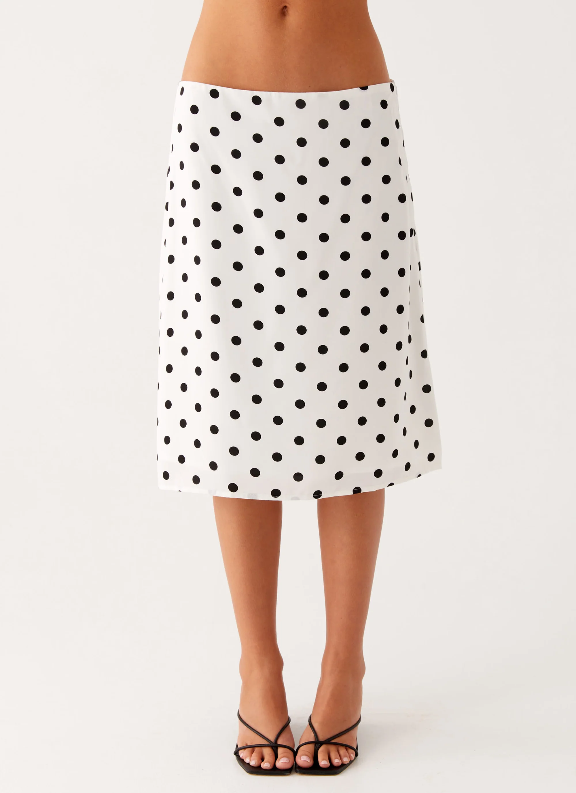 Evoke Chiffon Midi Skirt - White Polka Dot