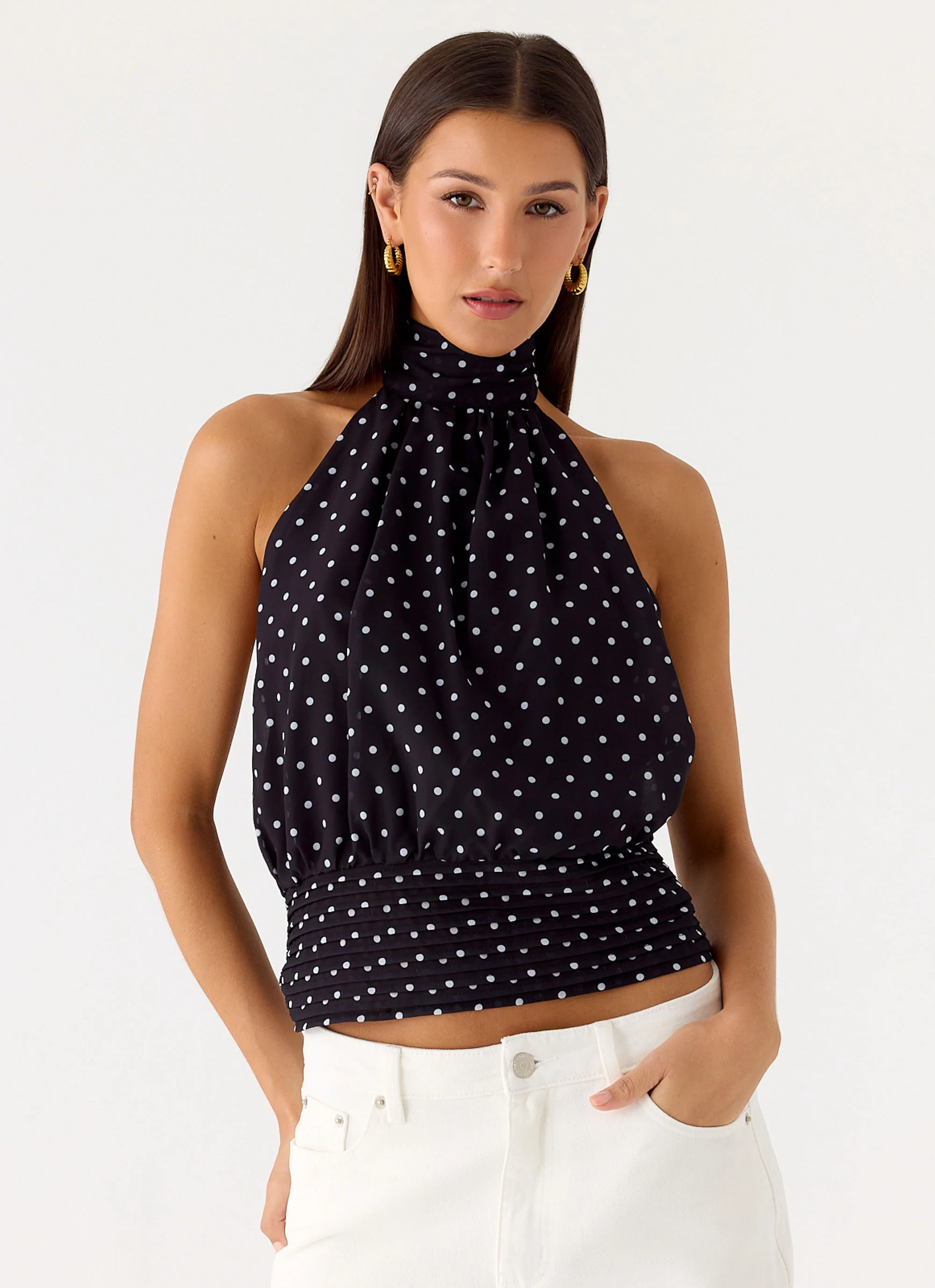 Willow Chiffon Top - Black Polkadot