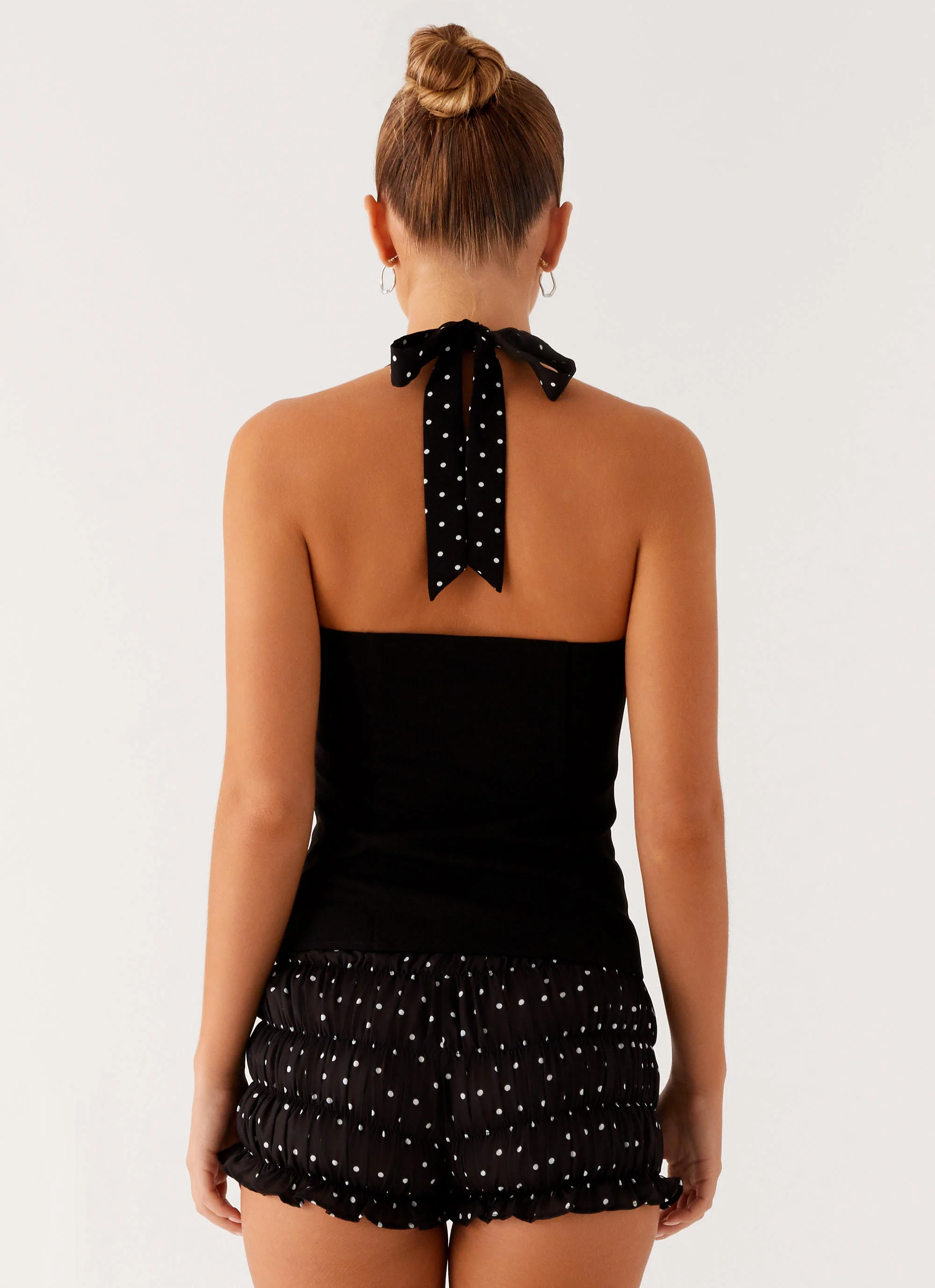 Channel Bustier Top - Black Polka Dot