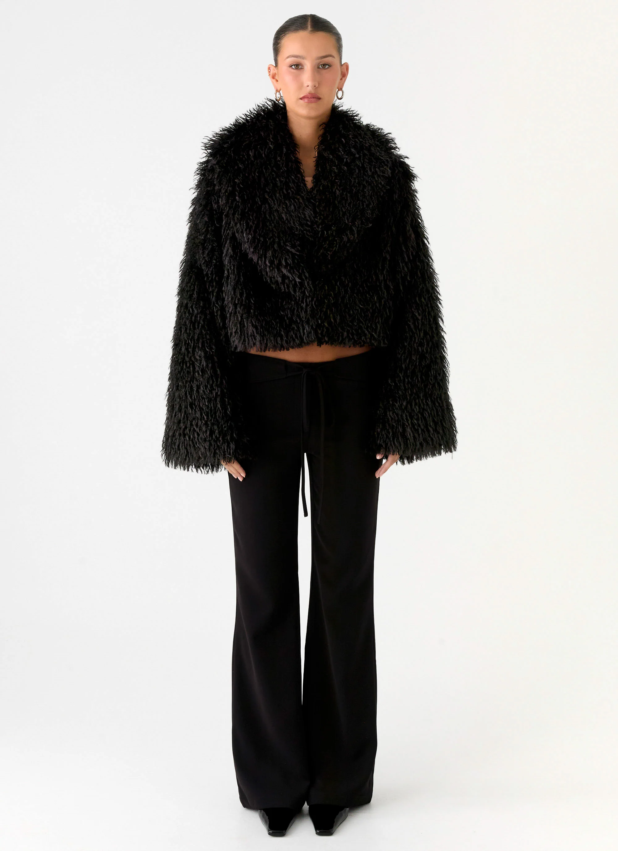 Virginia Cropped Faux Fur Jacket - Black