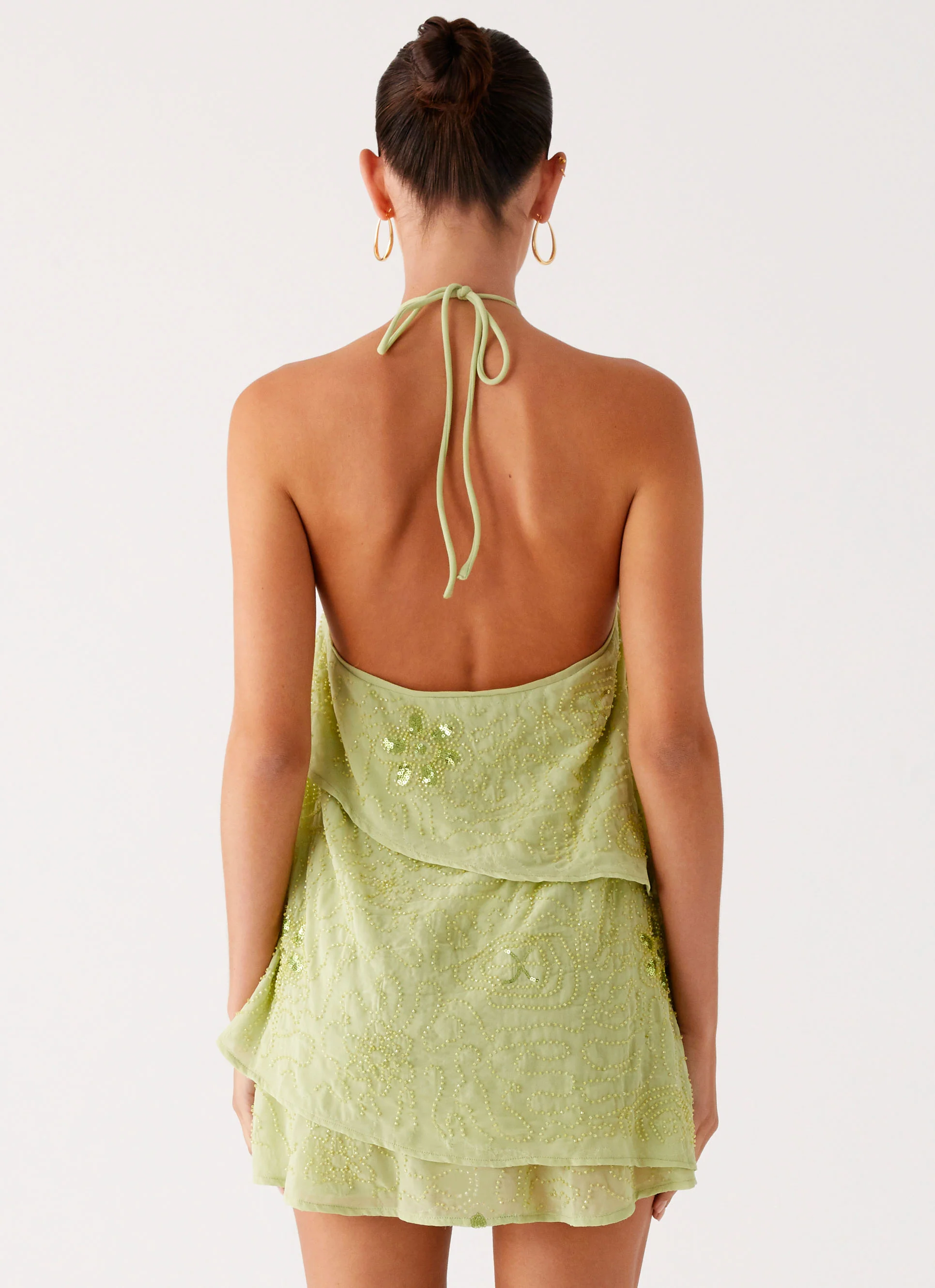 On The Go Beaded Mini Dress - Mint