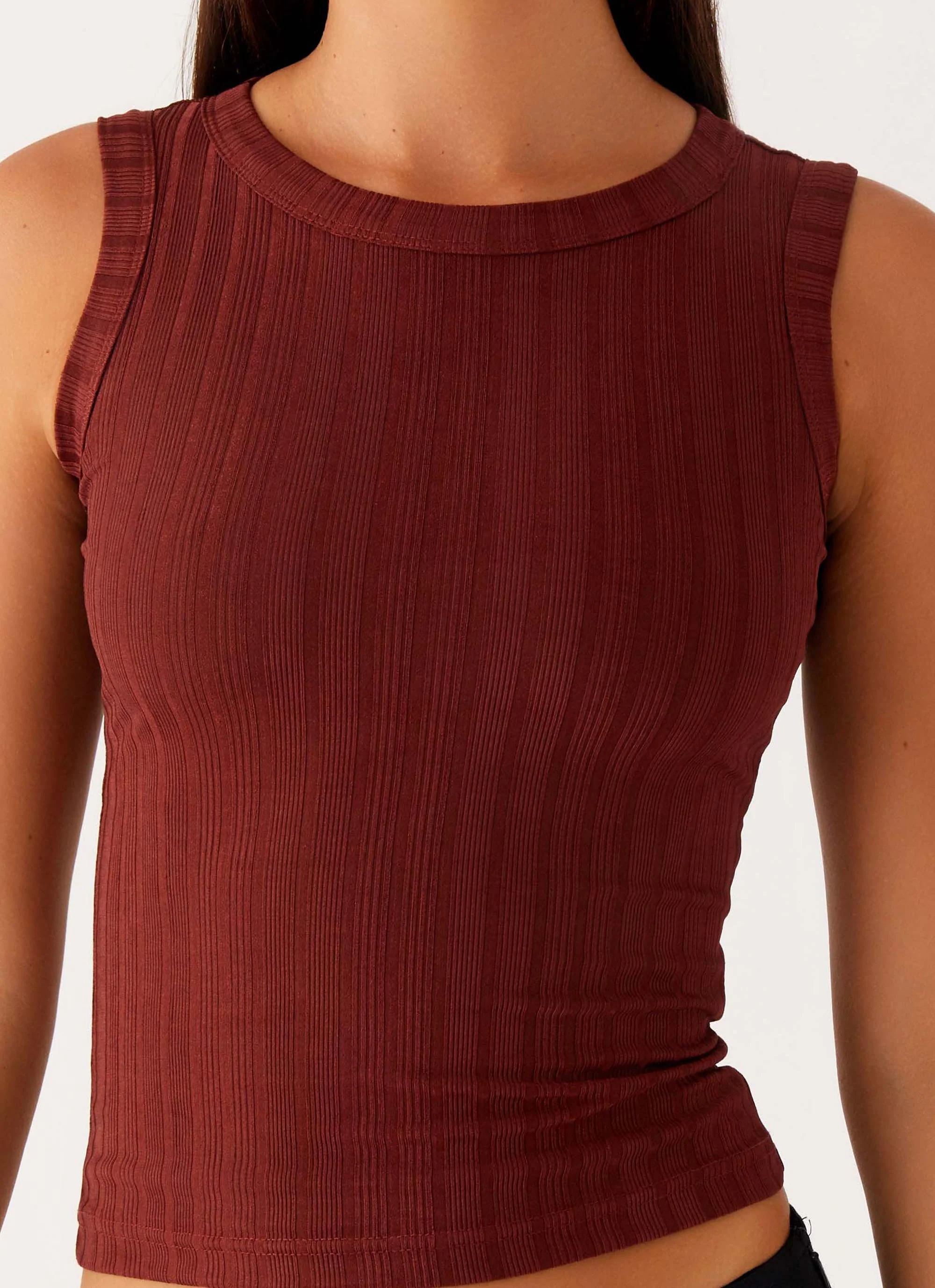 Malene Ribbed Top - Brown