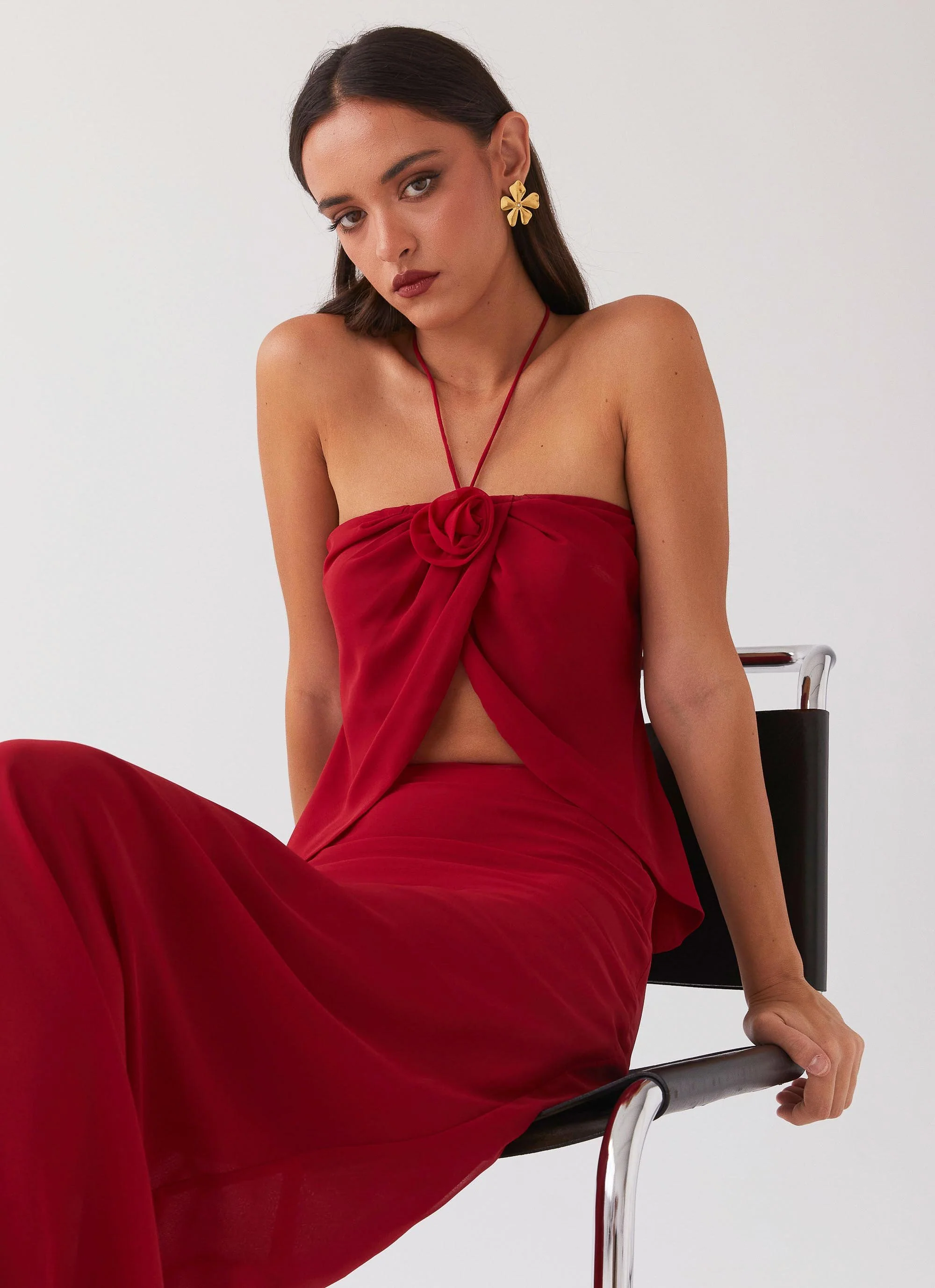 Nightfall Rose Tie Top - Rouge Red