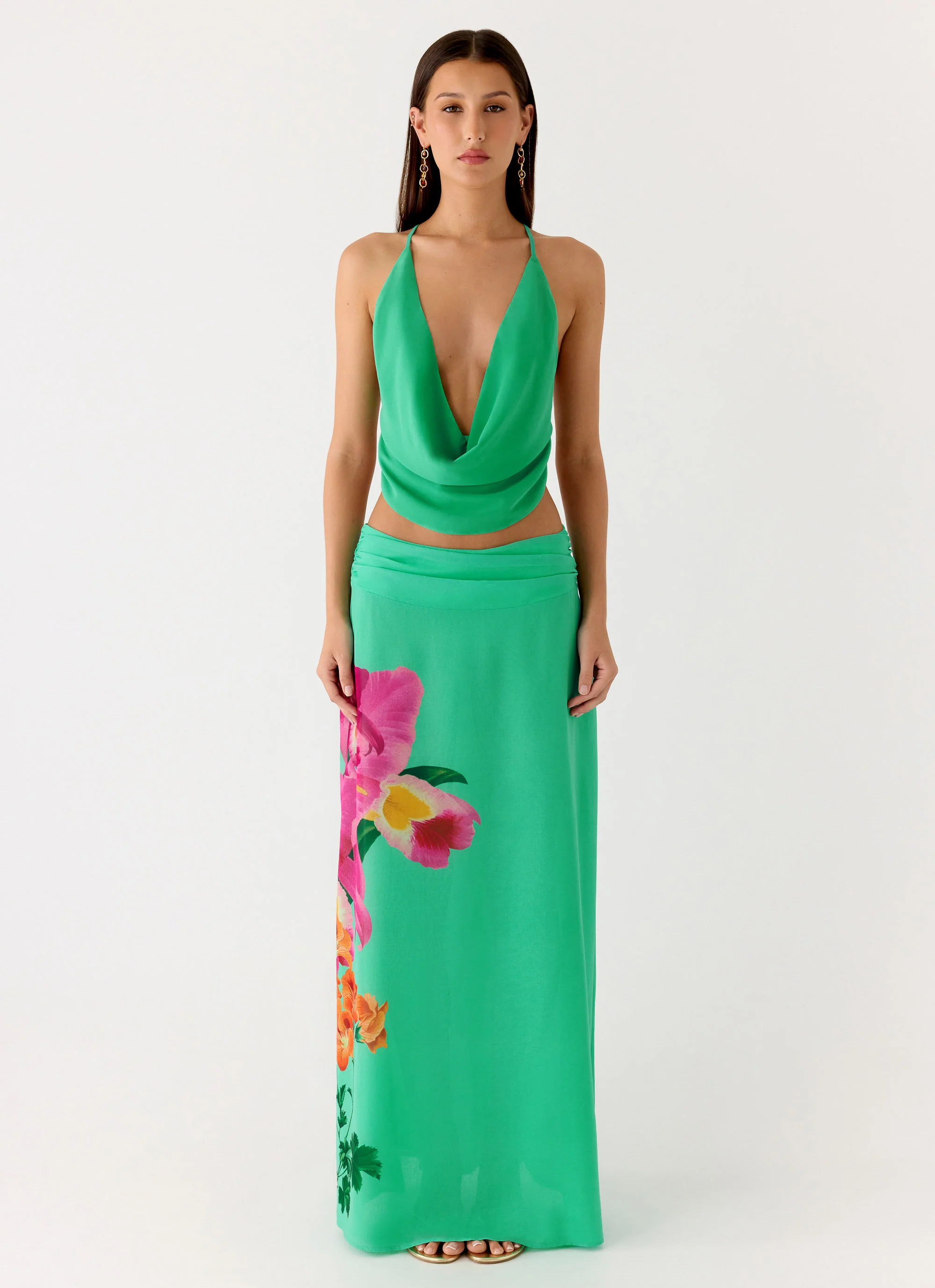 Sweet Charm Cowl Neck Top - Jungle Bloom