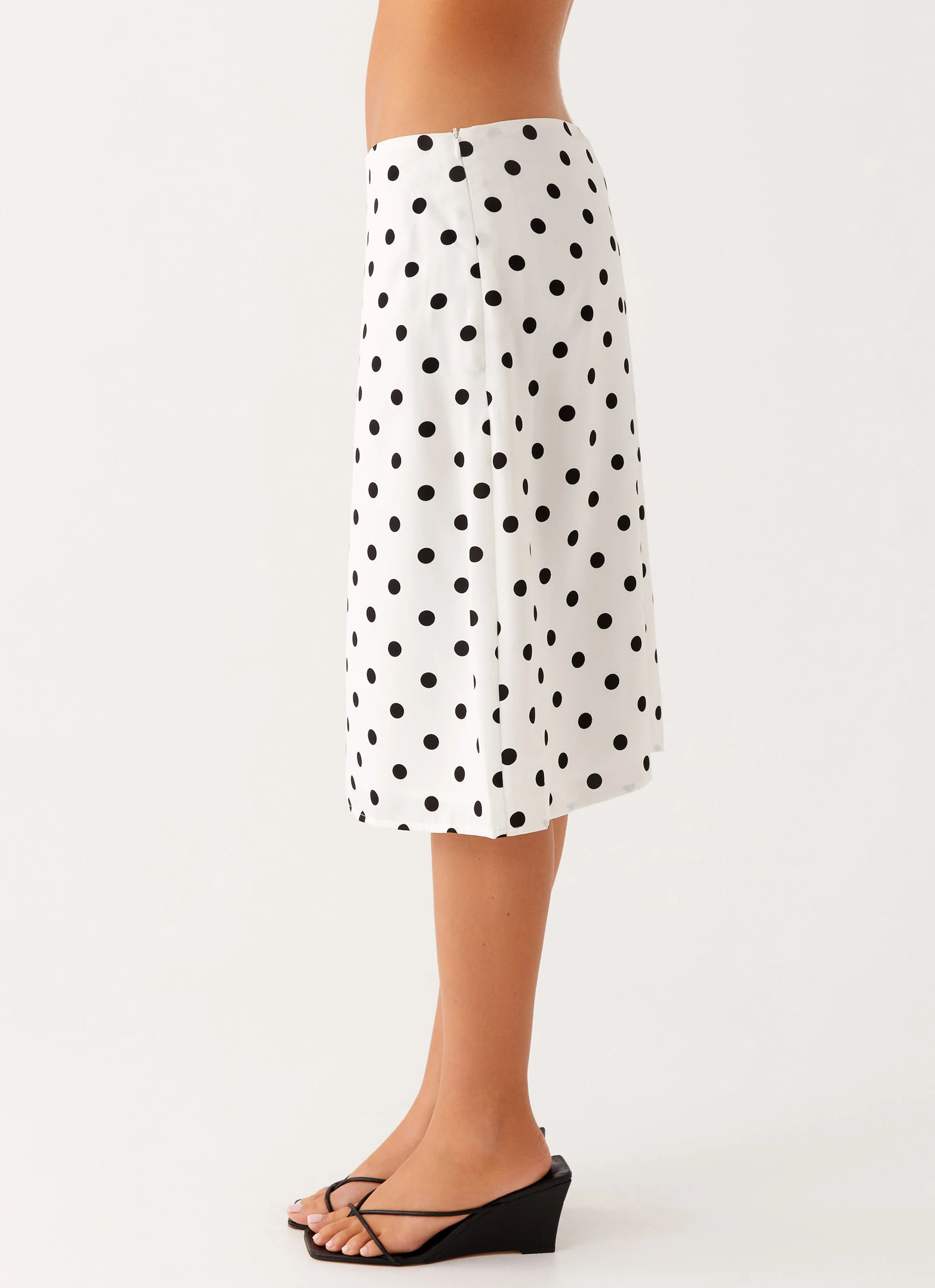 Evoke Chiffon Midi Skirt - White Polka Dot