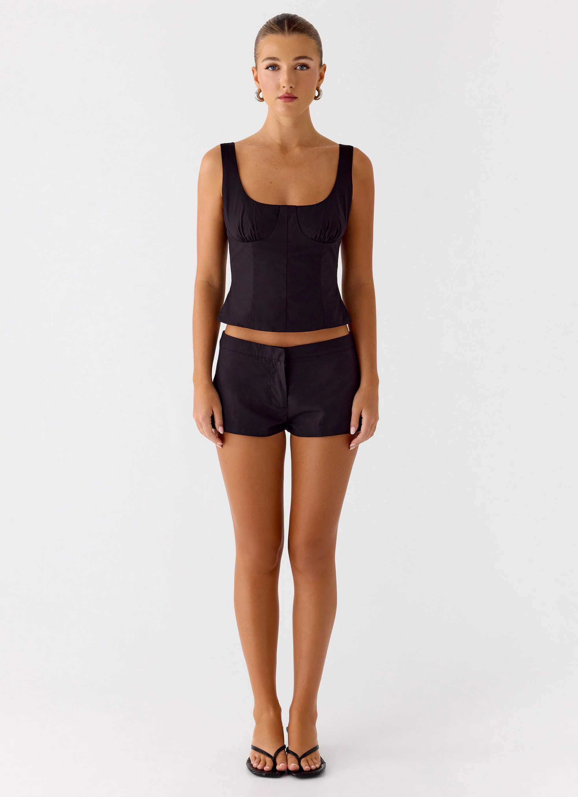 Coastline Cotton Mini Shorts - Black