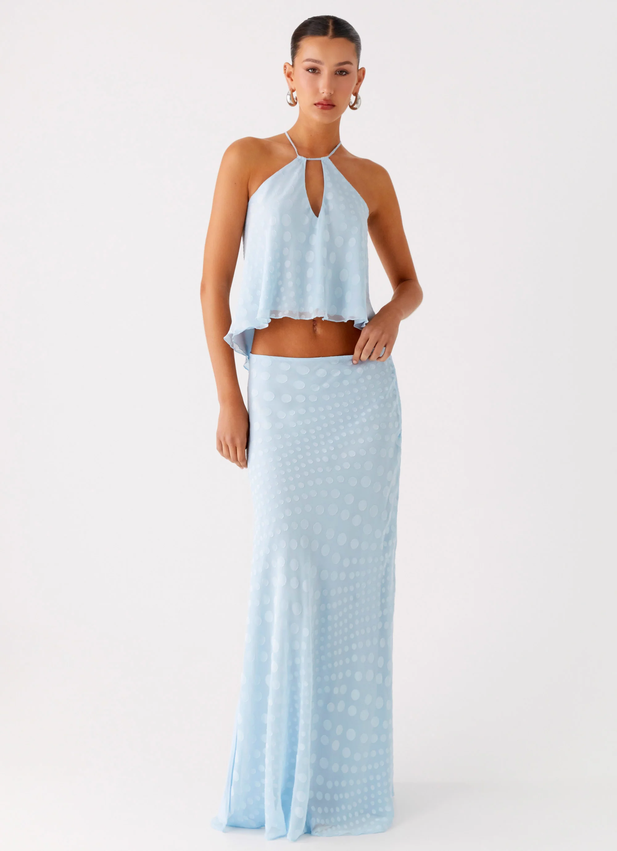 Mena Chiffon Spot Maxi Skirt - Blue