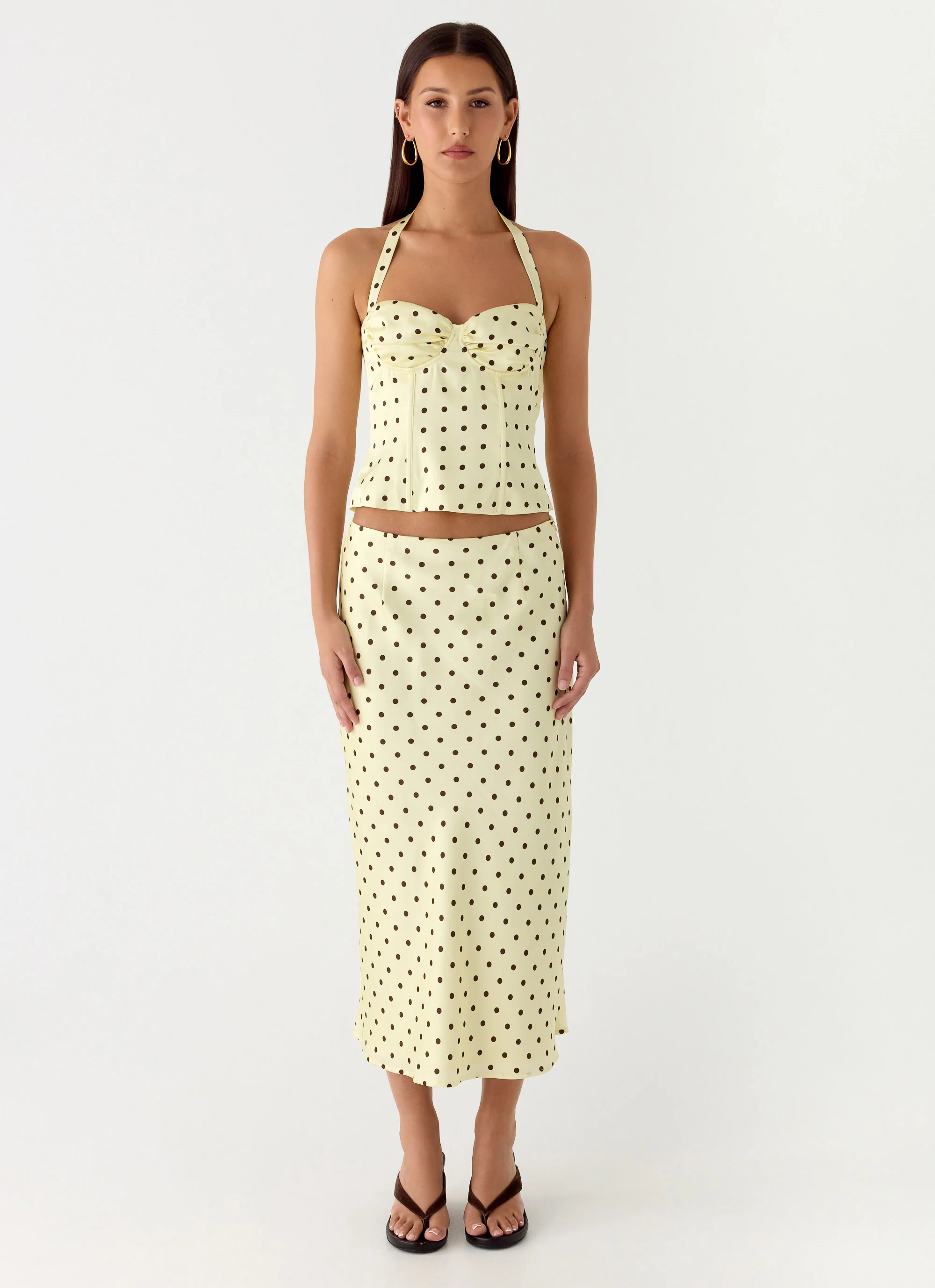 Breanne Midi Skirt - Yellow Polka Dot