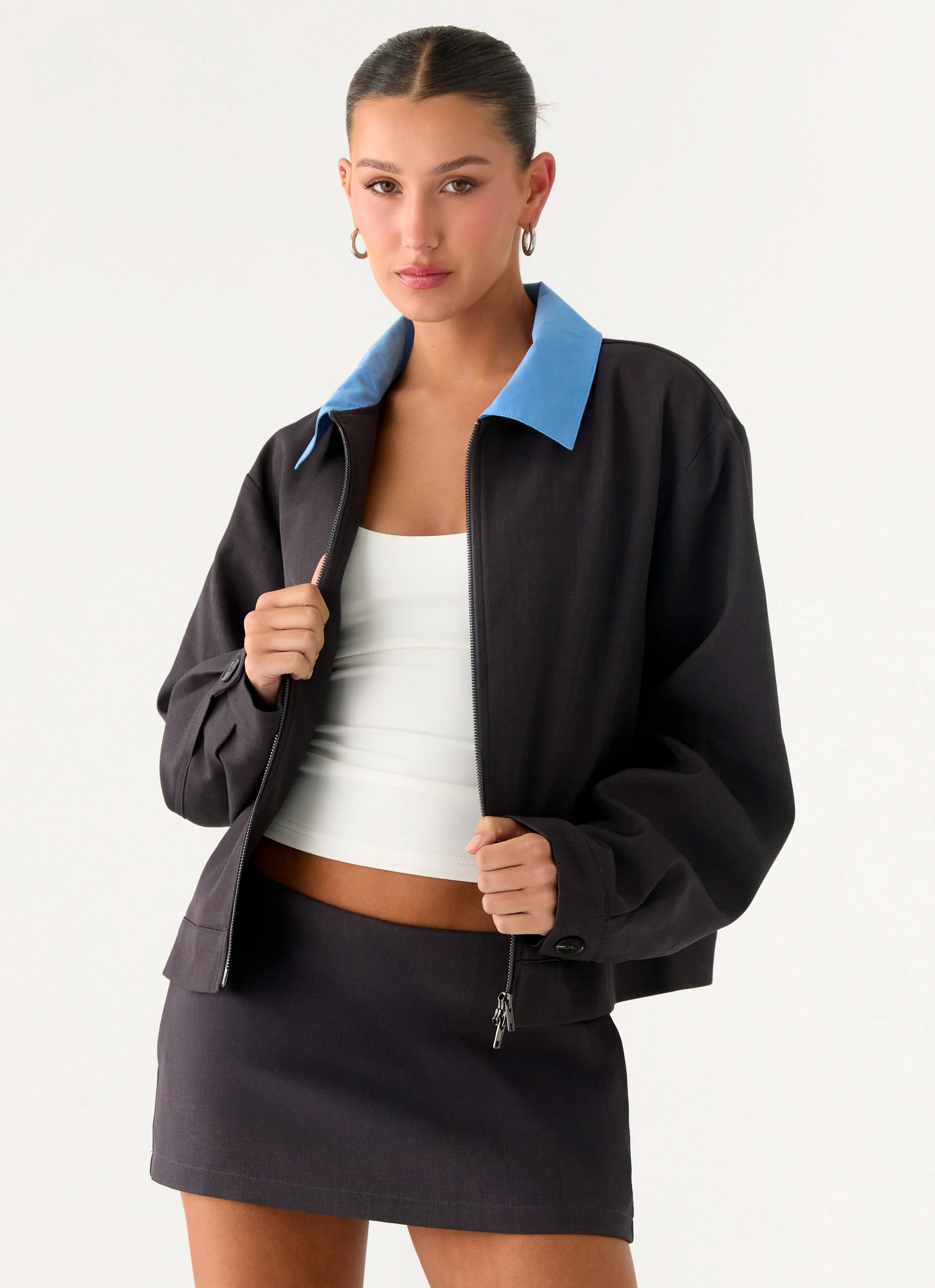 Harlee Poplin Suiting Jacket - Charcoal