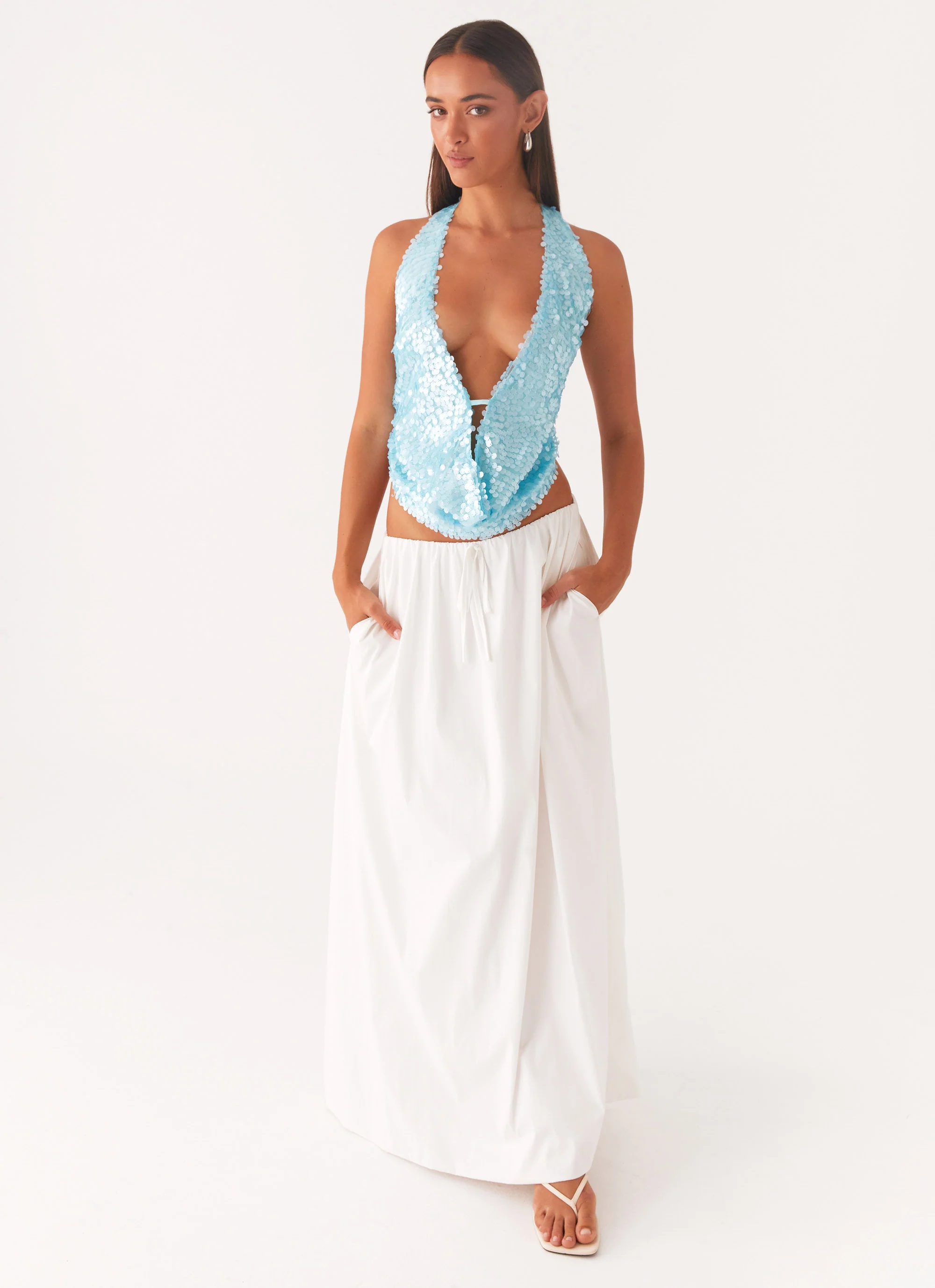 Rio Dreams Cowl Neck Halter Top - Turquoise