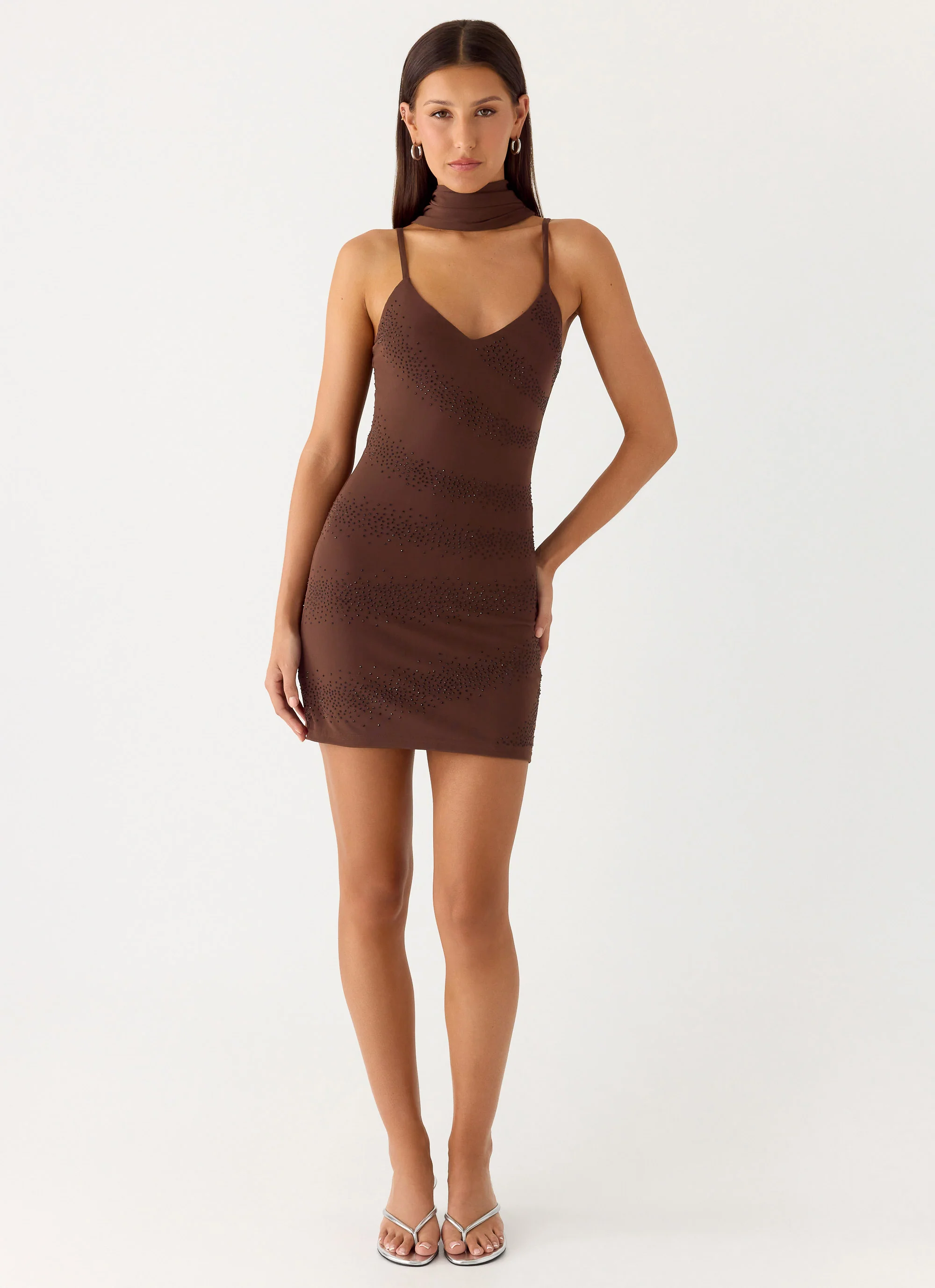 Paloma Days Beaded Scarf Mini Dress - Chocolate