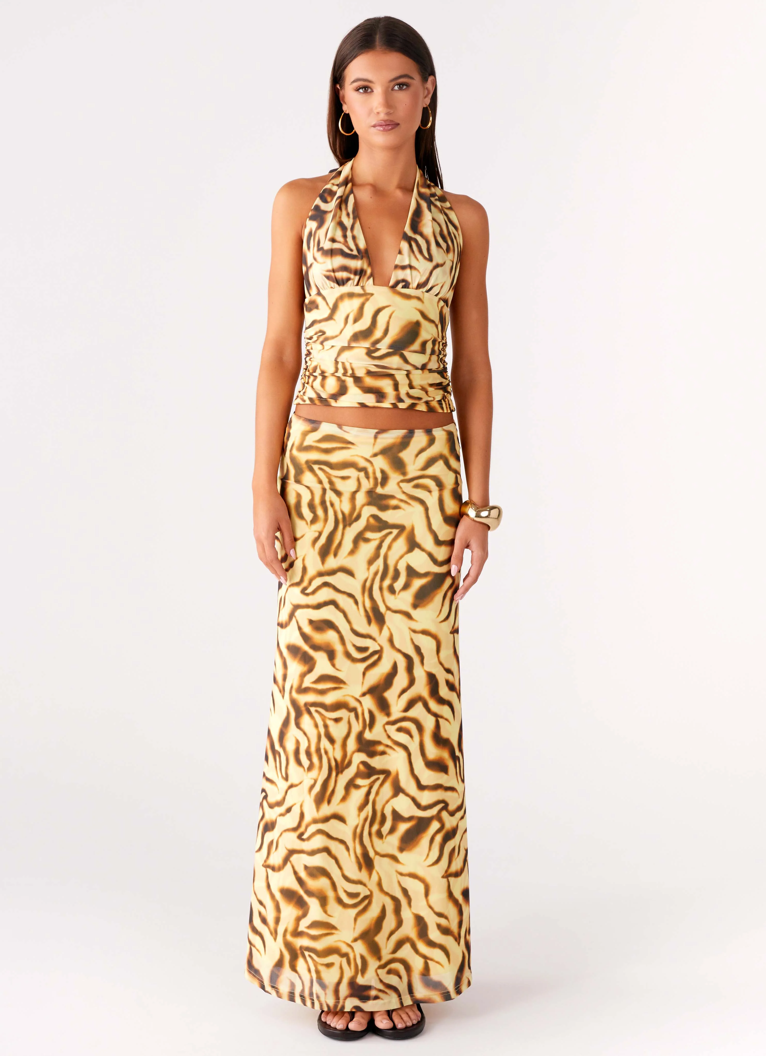 Not My Problem Hater Neck Top - Yellow Zebra