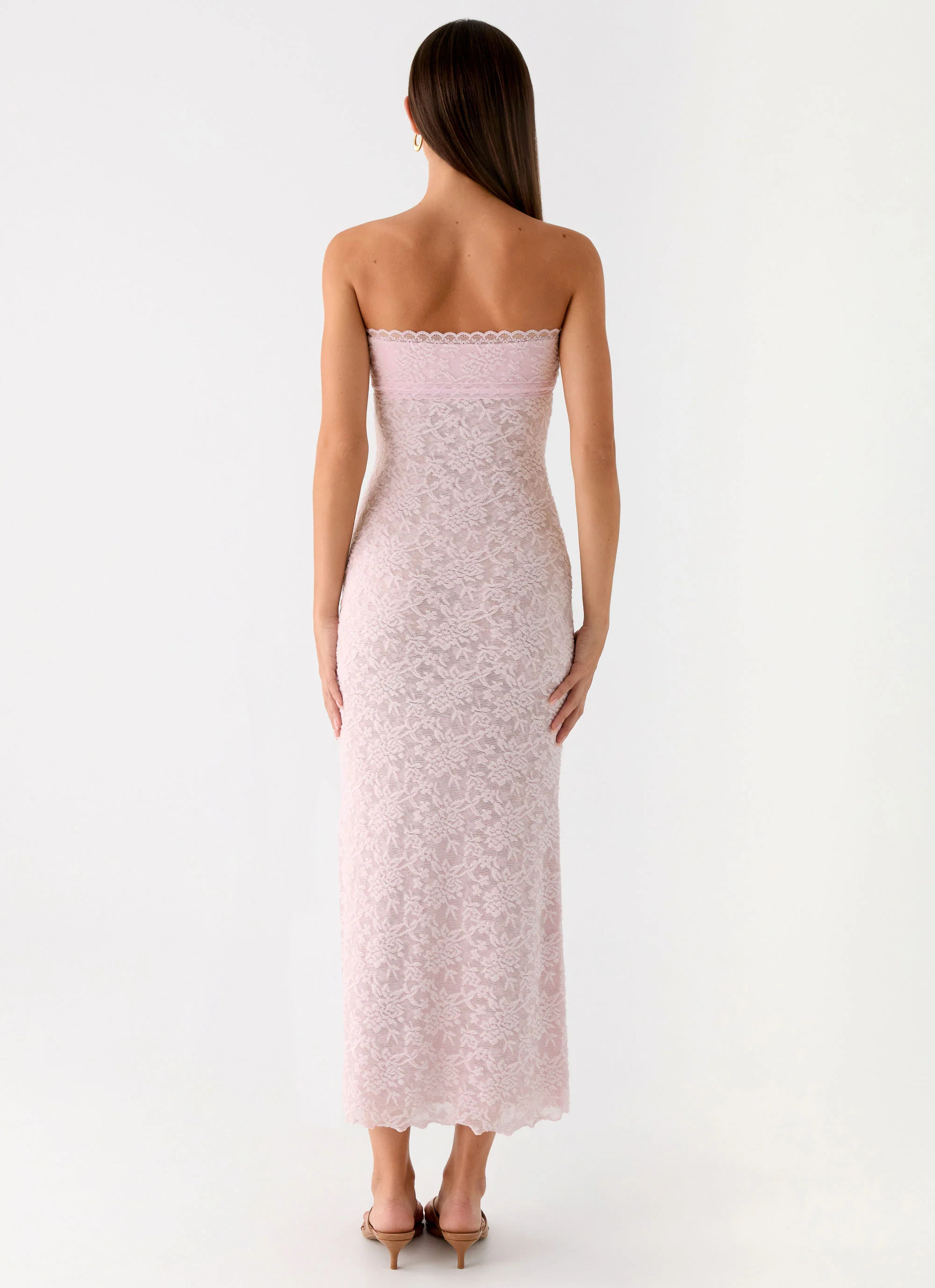 Alida Strapless Jacquard Midi Dress - Pink