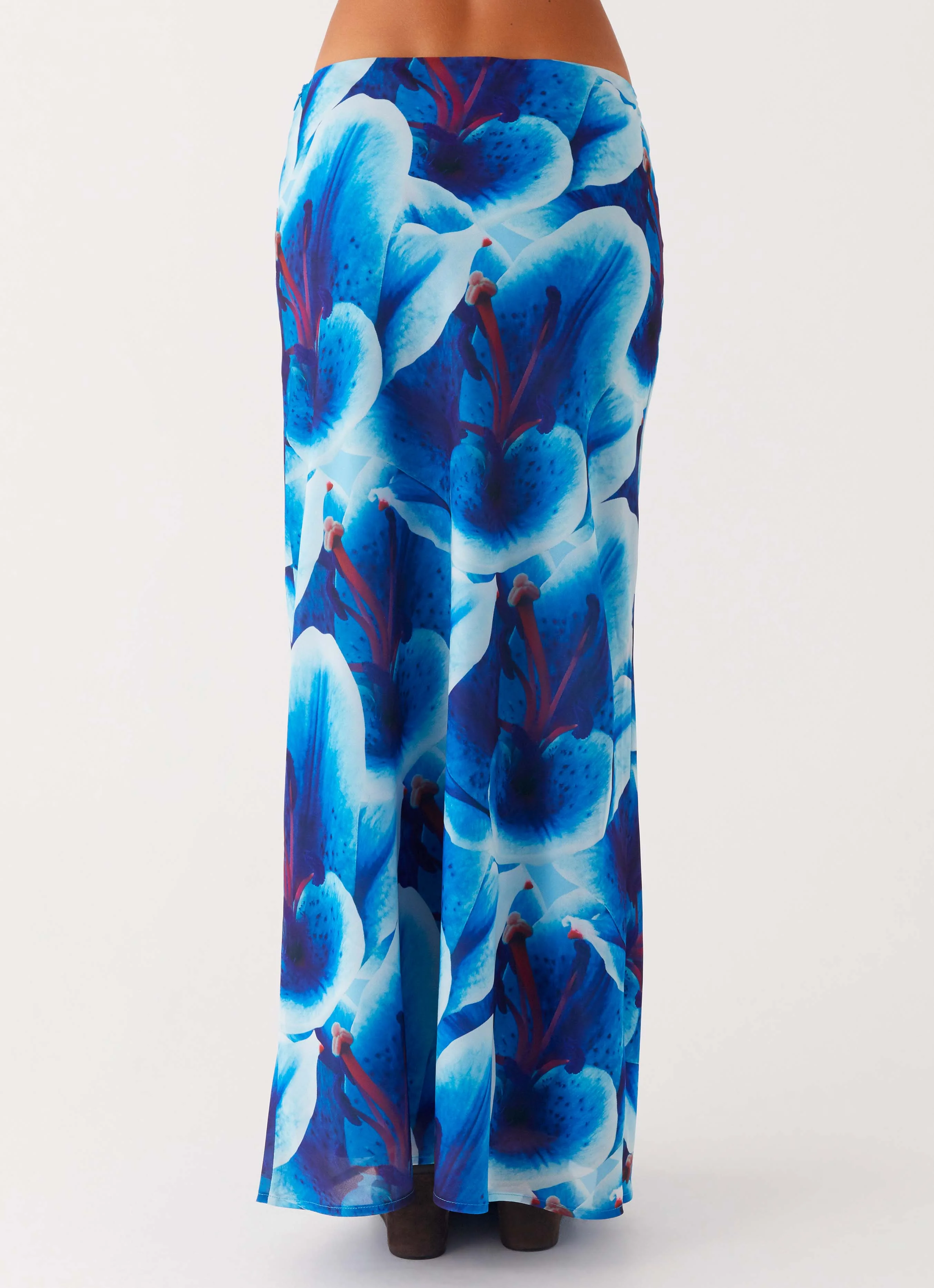 Another Life Chiffon Maxi Skirt - Turquoise Floral