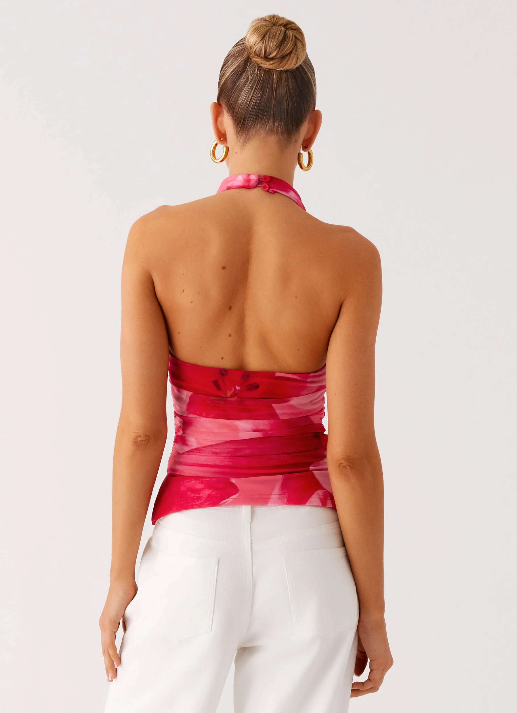 Delany Halter Top - Peach Watermelon Flower