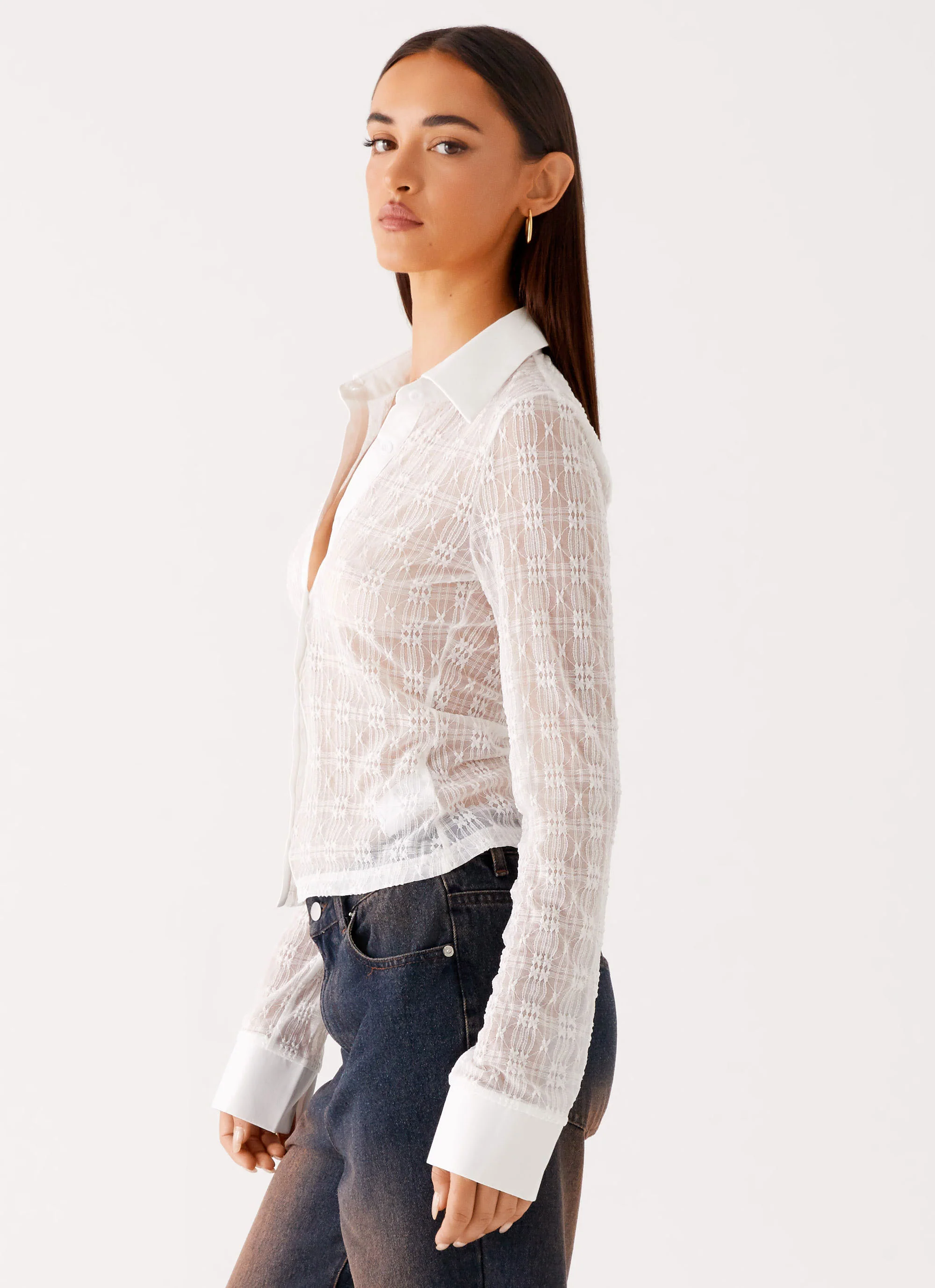 Loui Lace Long Sleeve Top - White