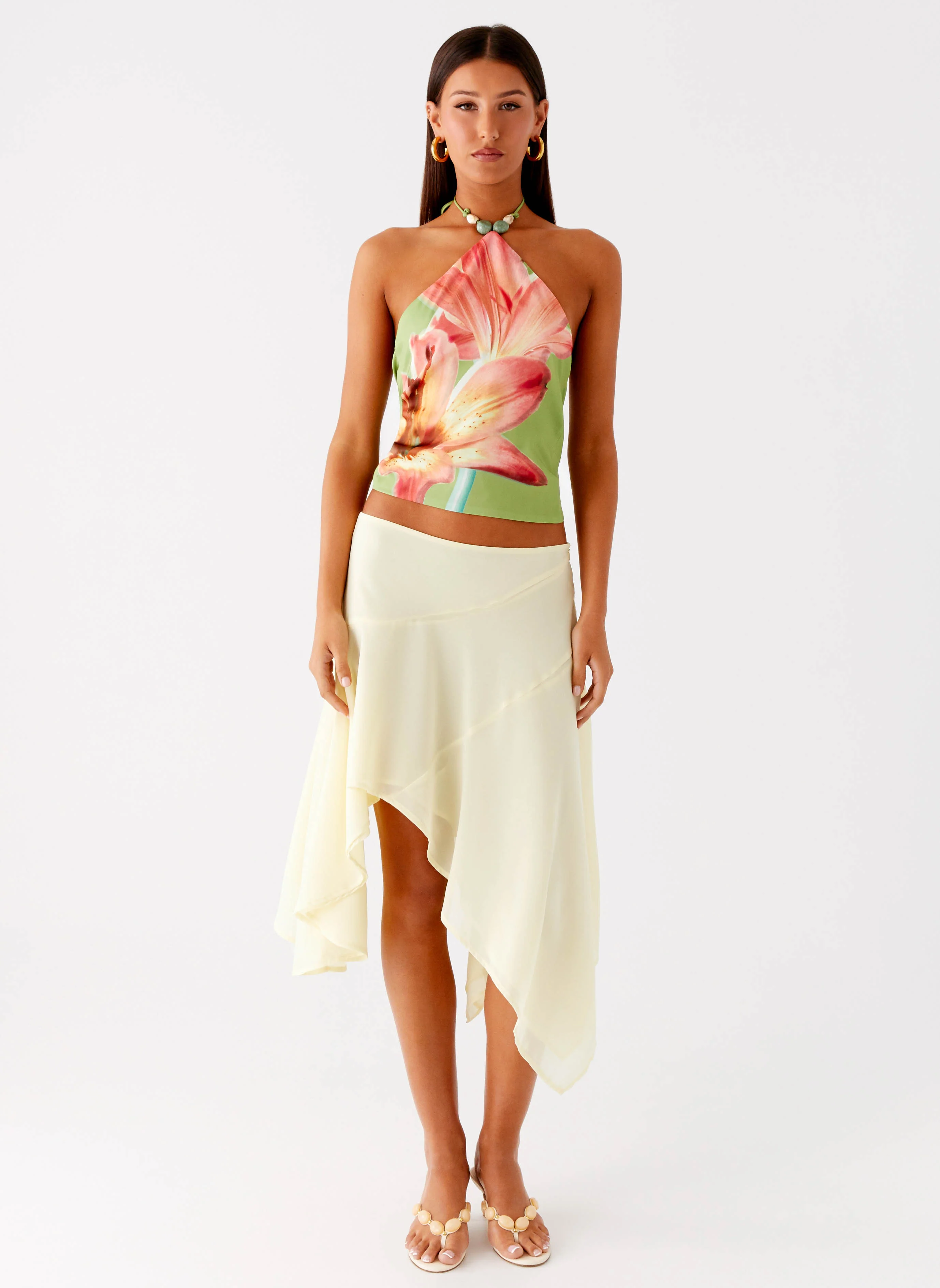 Kia Low Rise Asymmetrical Midi Skirt - Yellow