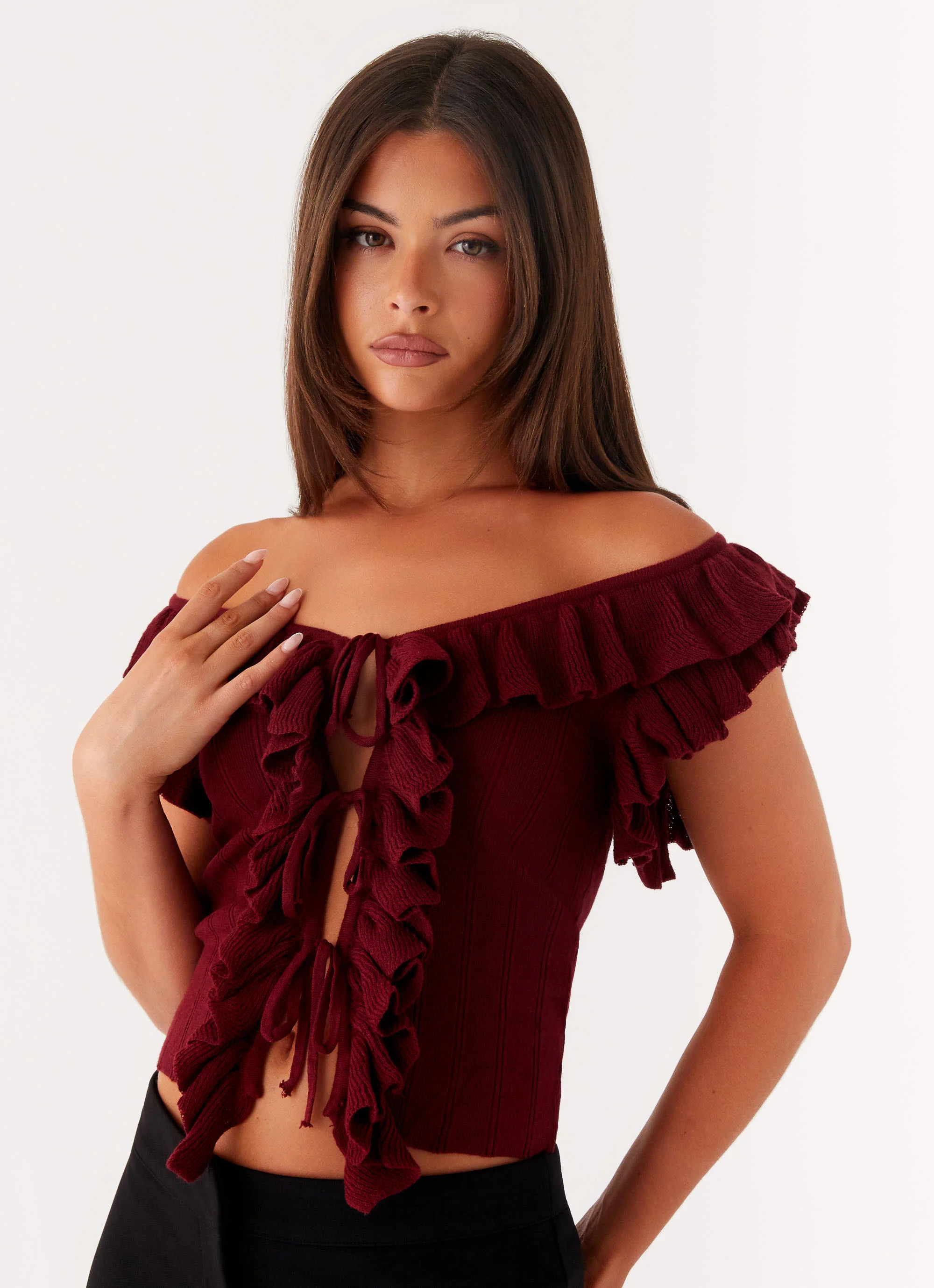 Keeta Frill Top - Burgundy