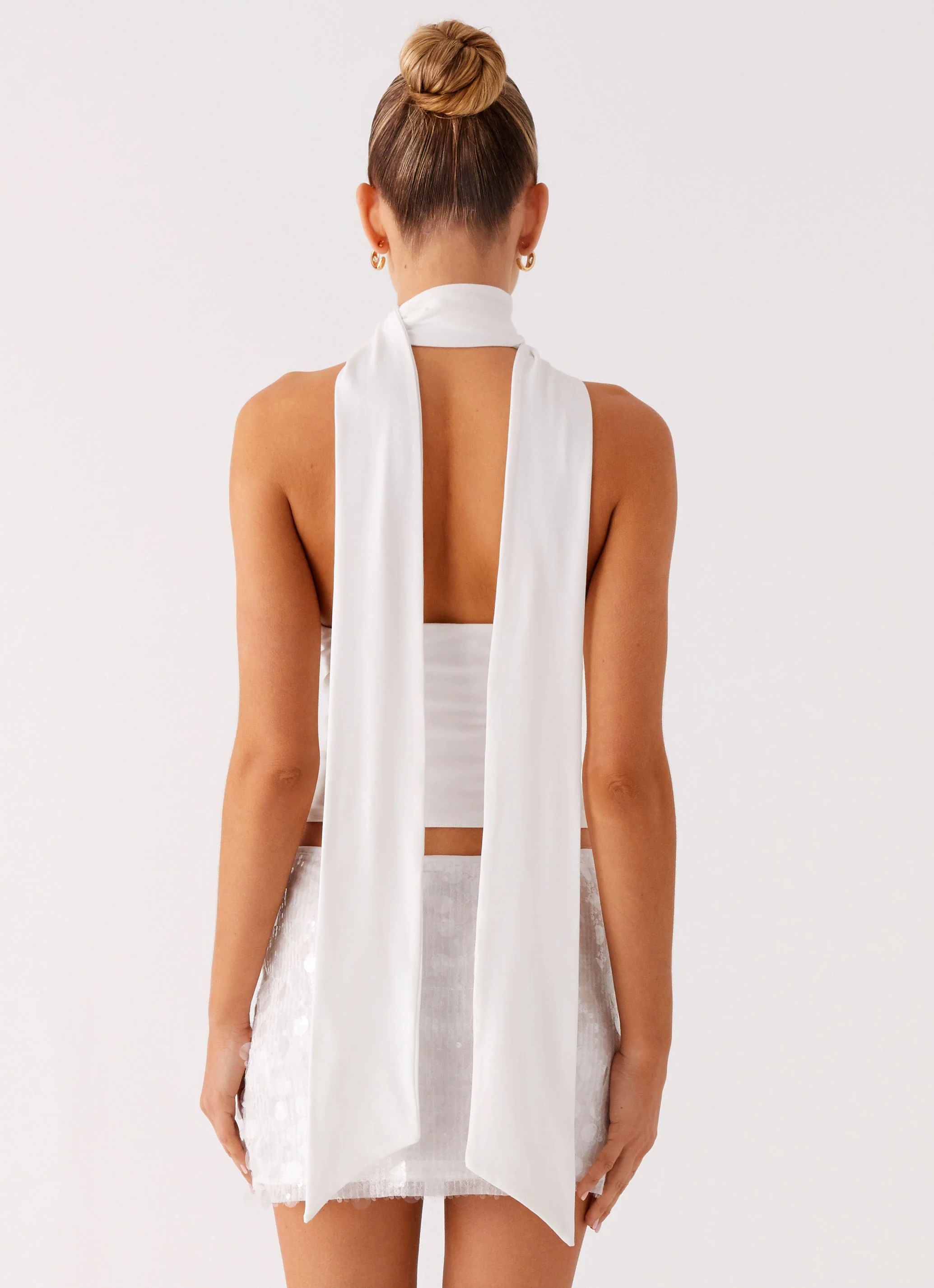 Milos Scarf Halter Neck Top - White