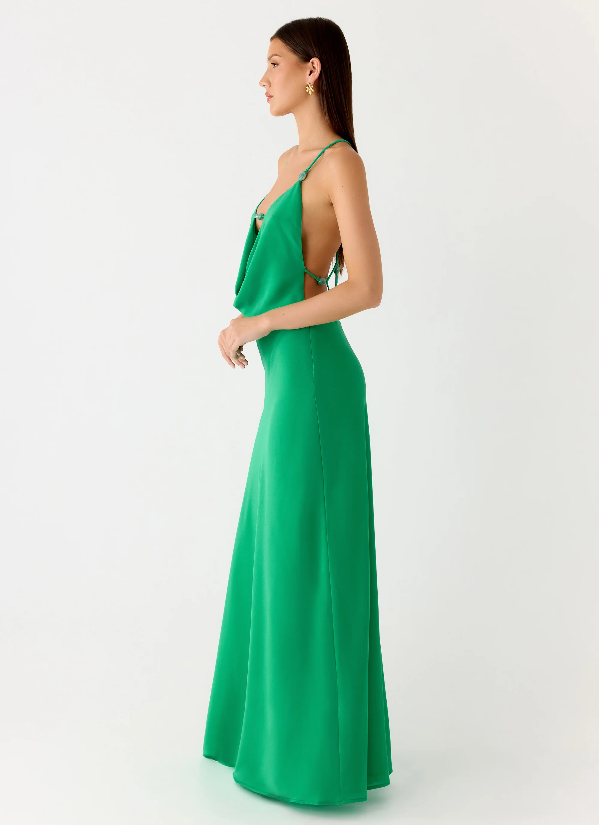 Tropic Muse Beaded Cowl Maxi Dress - Green